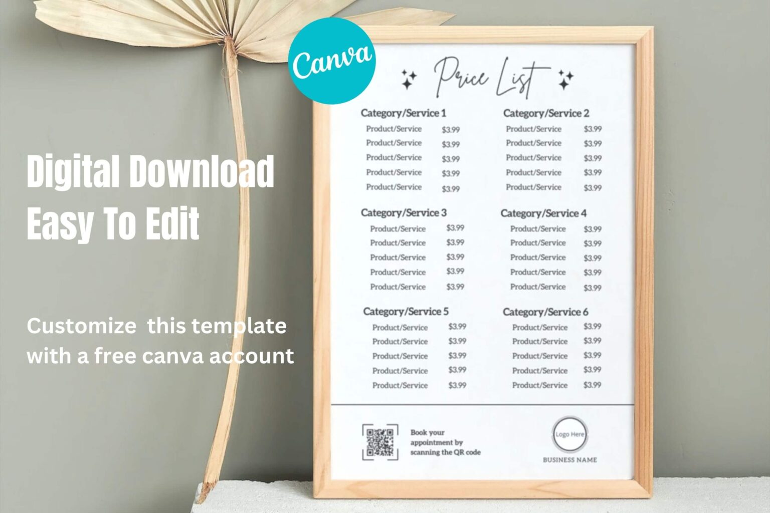Editable Price List Template With QR Code Scan To Pay