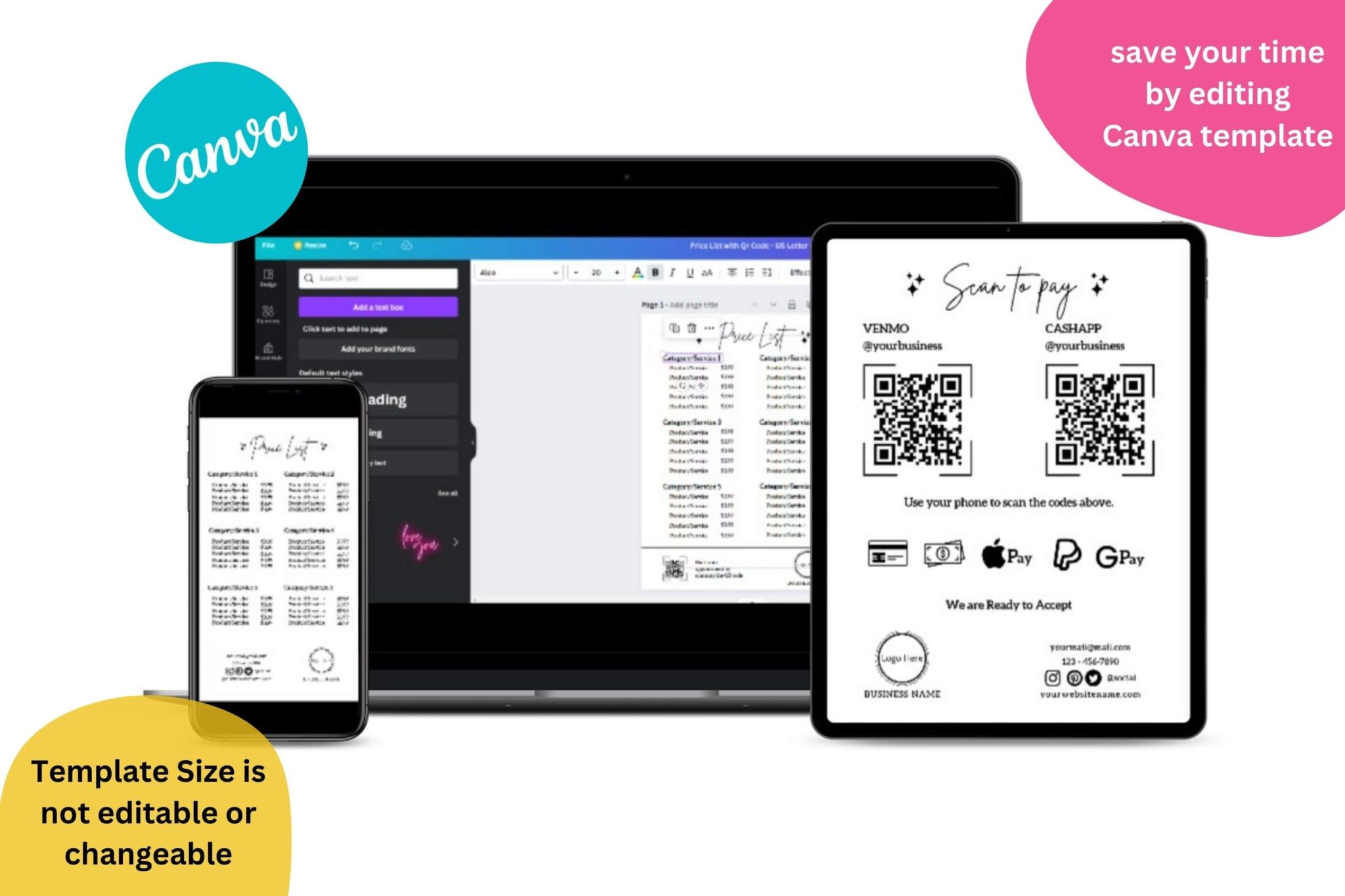 Editable Price List Template With QR Code Scan To Pay