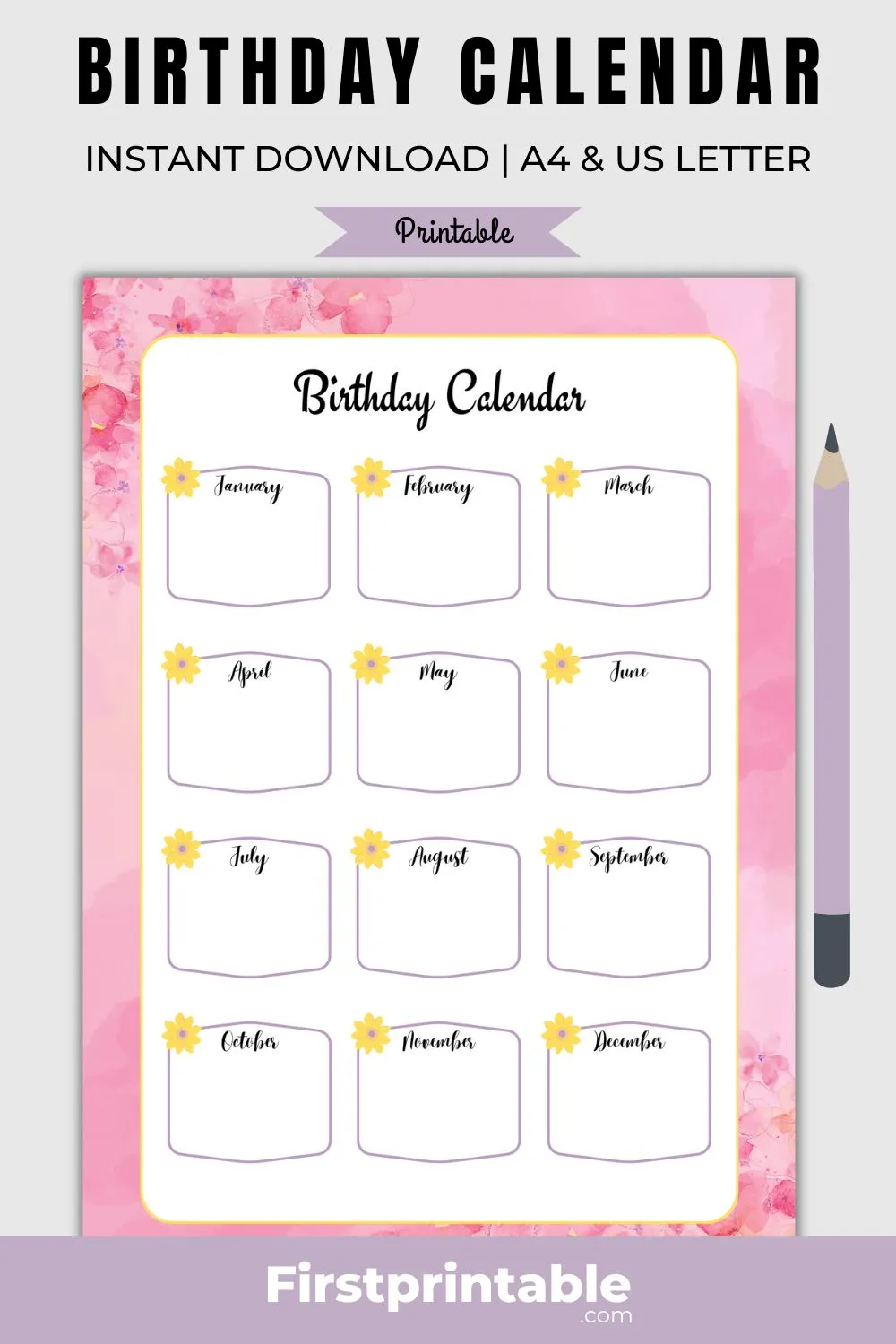 Free Aesthetic Birthday Calendar, Pink Birthday Recorder  