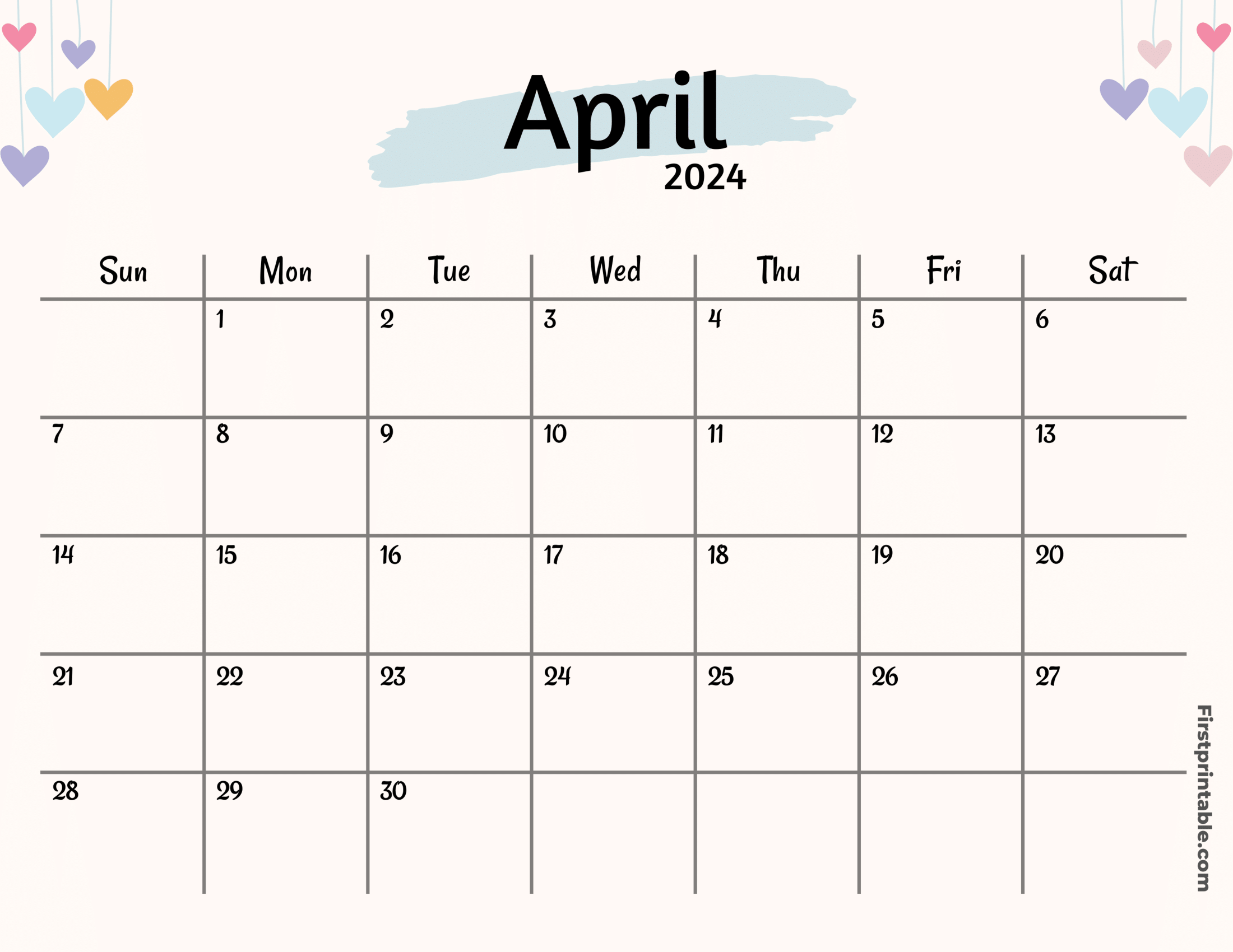 April Calendar 2024 template - Printable and Fillable