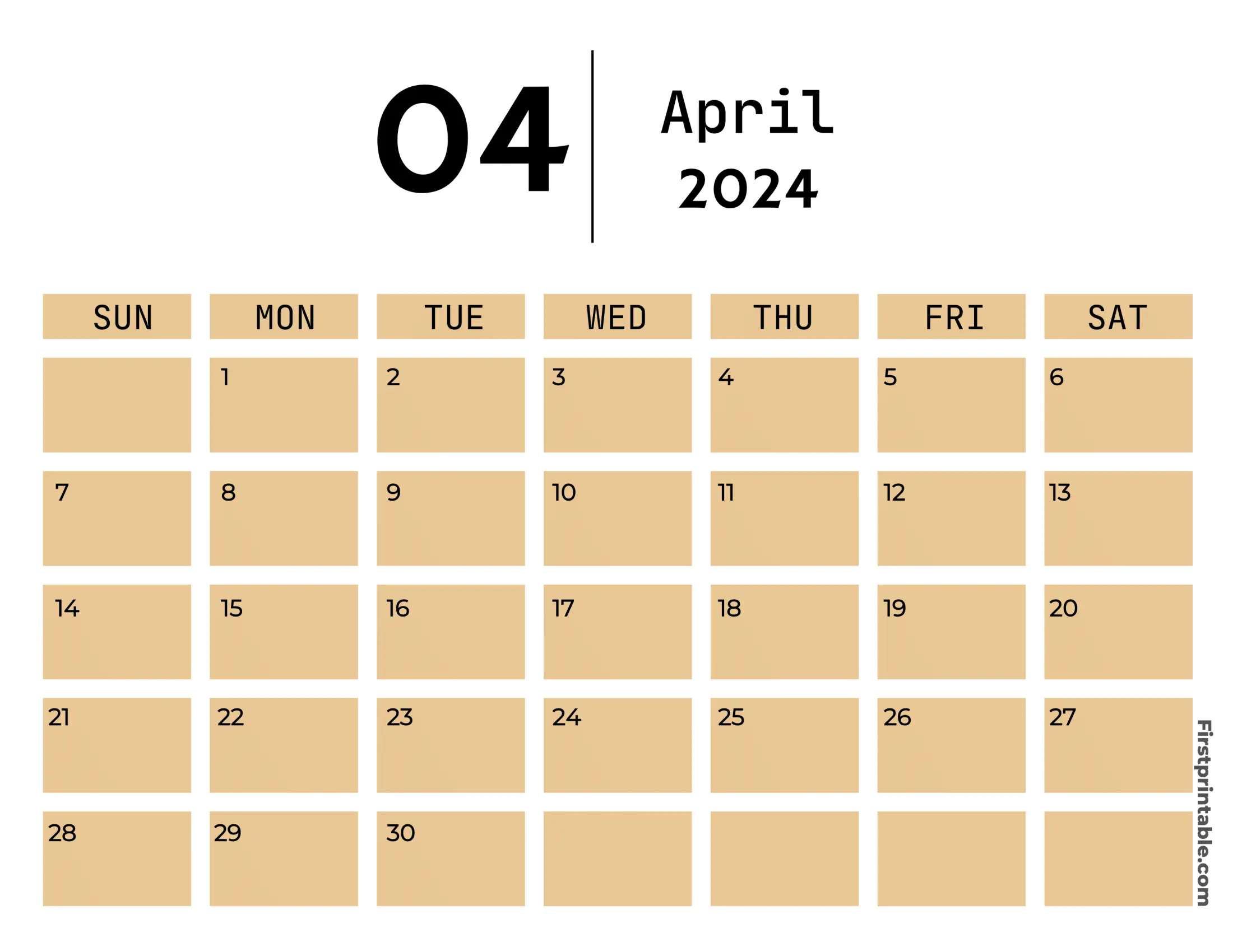 Free Printable & Fillable April Calendar 2024 Aesthetic (2)