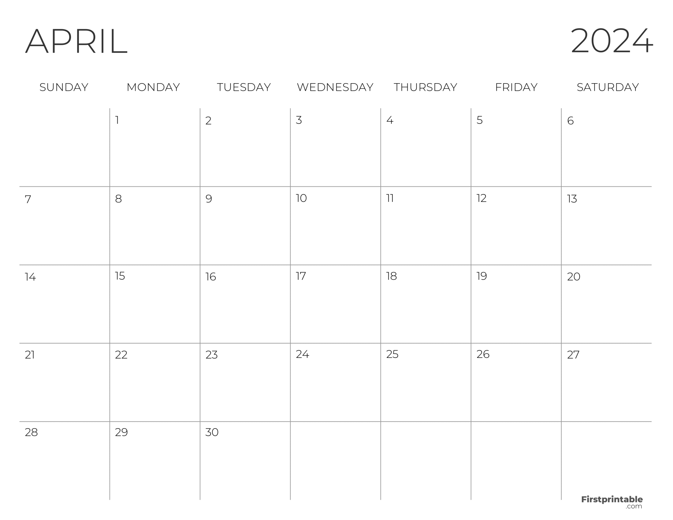 Free Printable & Fillable April Calendar 2024 blank (2)