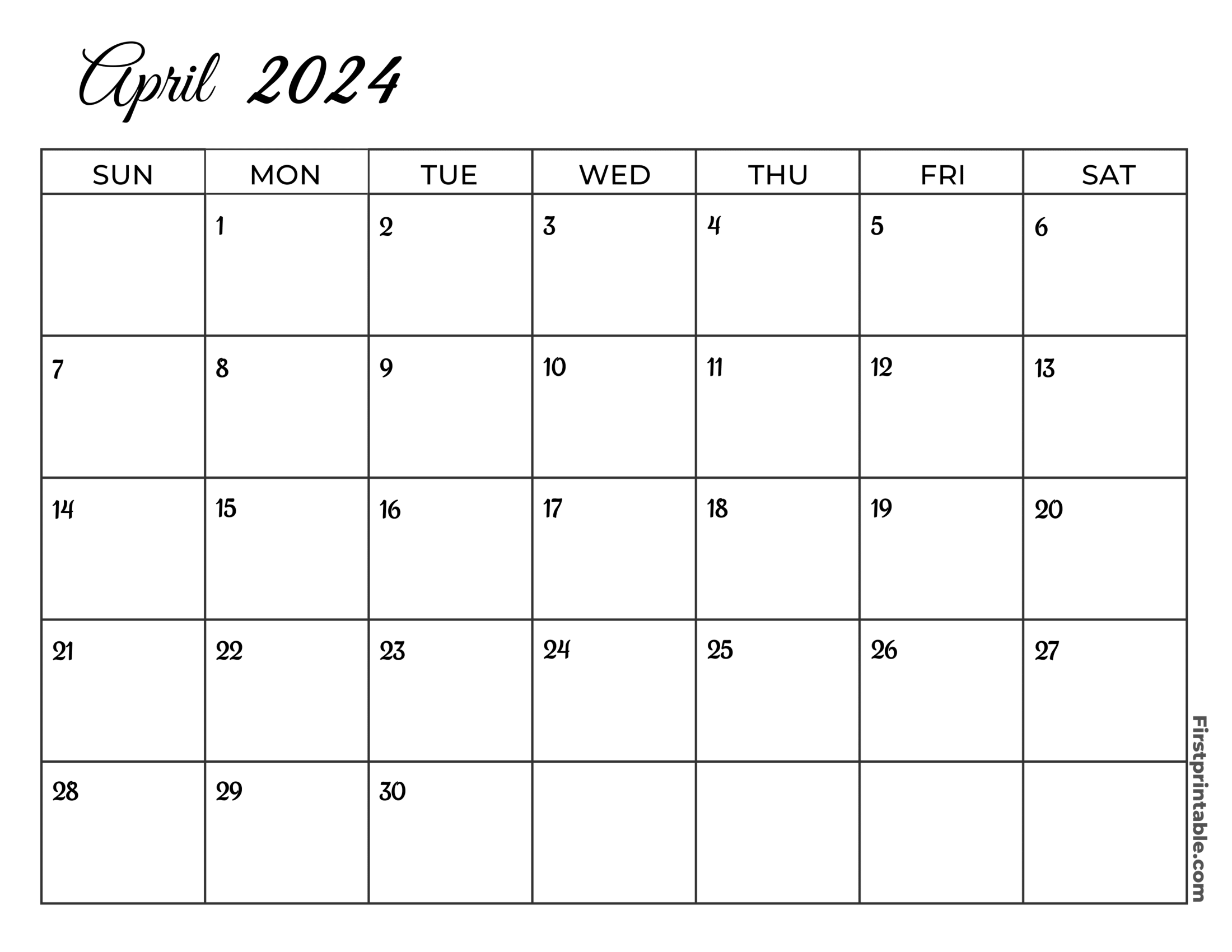 Free Printable & Fillable April Calendar 2024 blank (3)