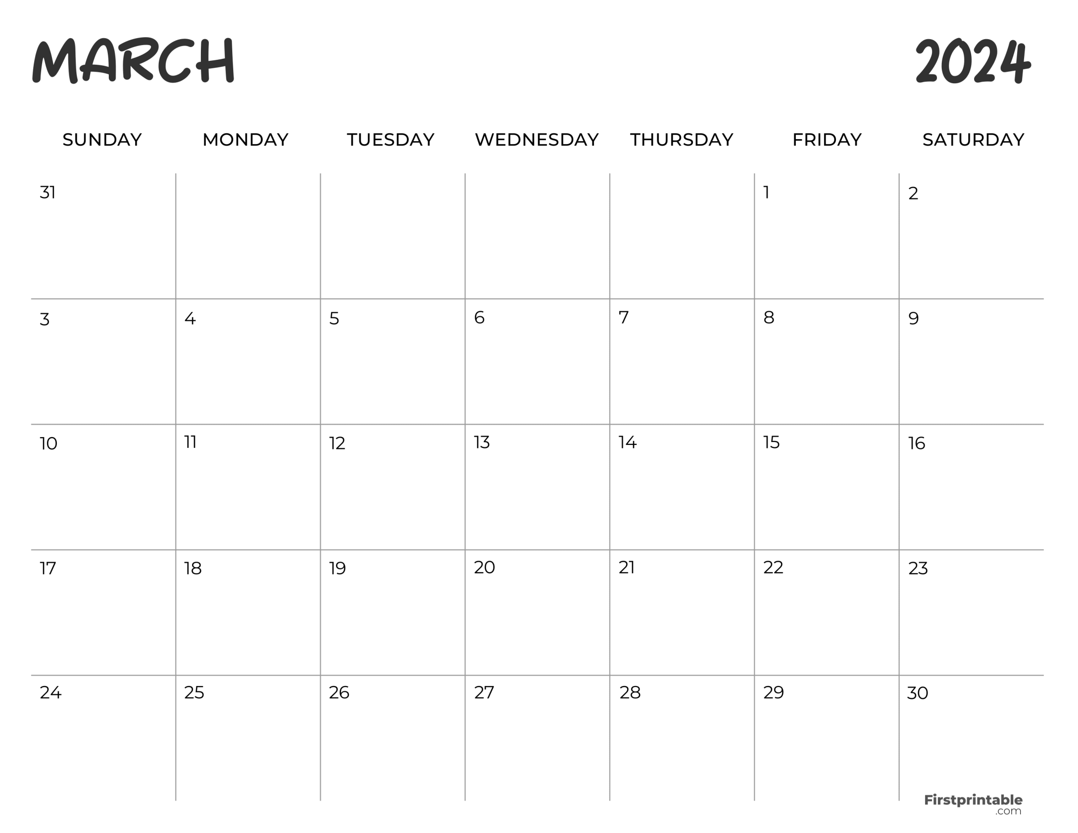 Free Printable & Fillable Calendar March 2024