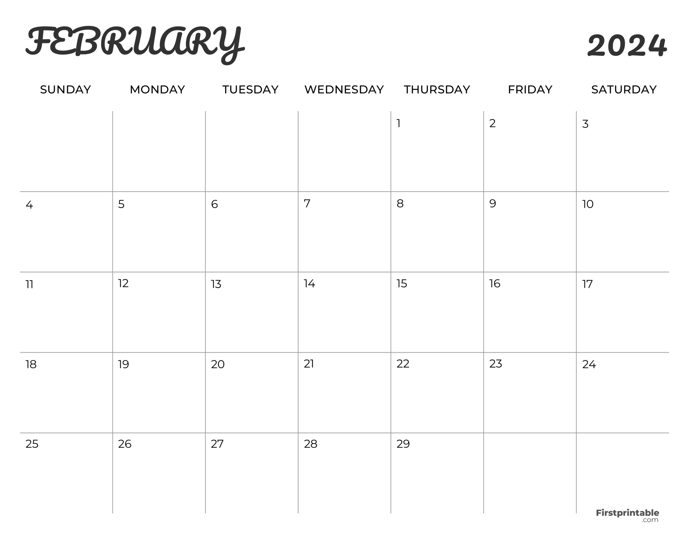 Free Printable & Fillable February Calendar 2024 Minimalist
