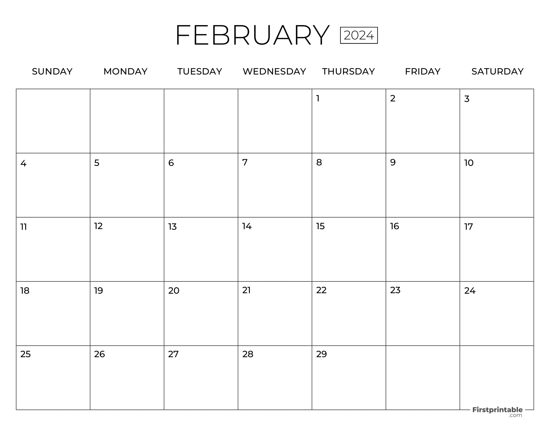 Free Printable & Fillable February Calendar 2024 blank (4)