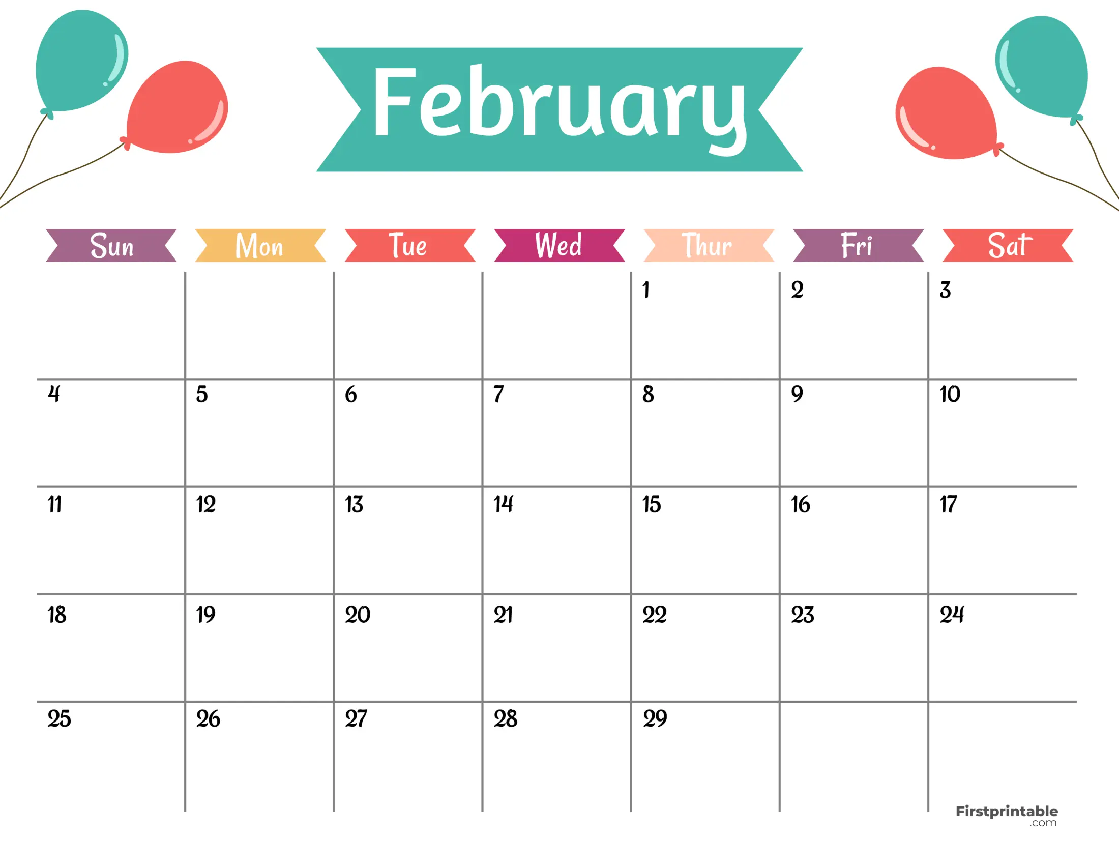 Free Printable & Fillable February Calendar 2024 kid friendly