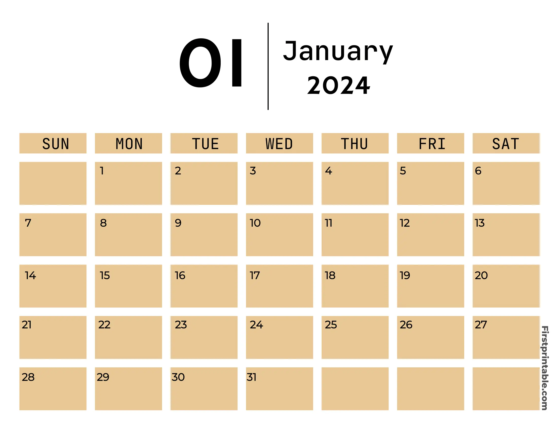 Free Printable & Fillable January Calendar 2024 Aesthetic (2)