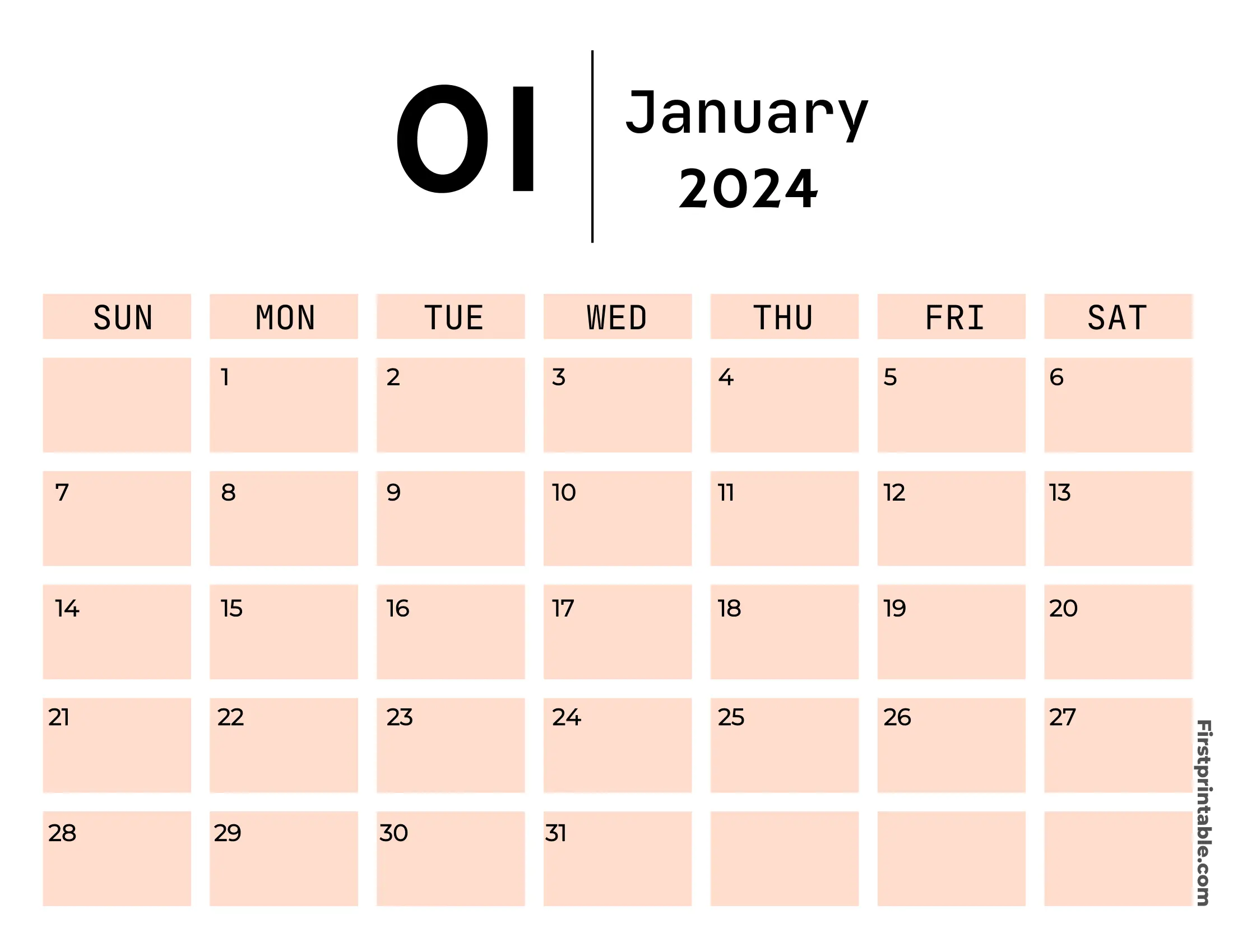 Free Printable & Fillable January Calendar 2024