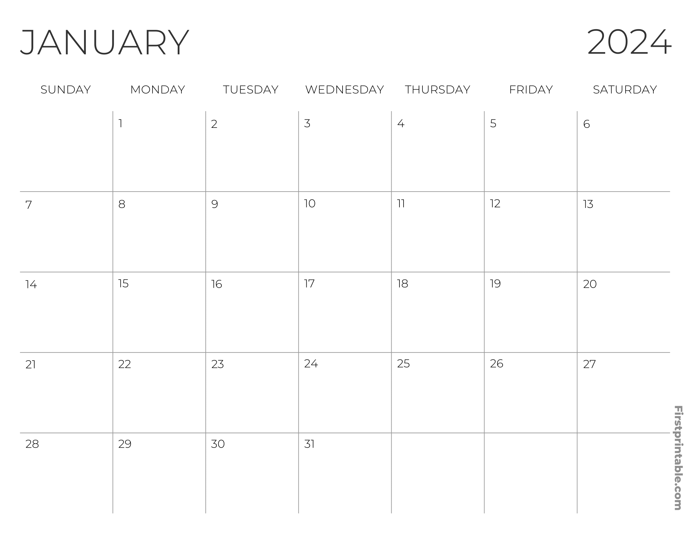 Free Printable & Fillable January Calendar 2024 blank (2)