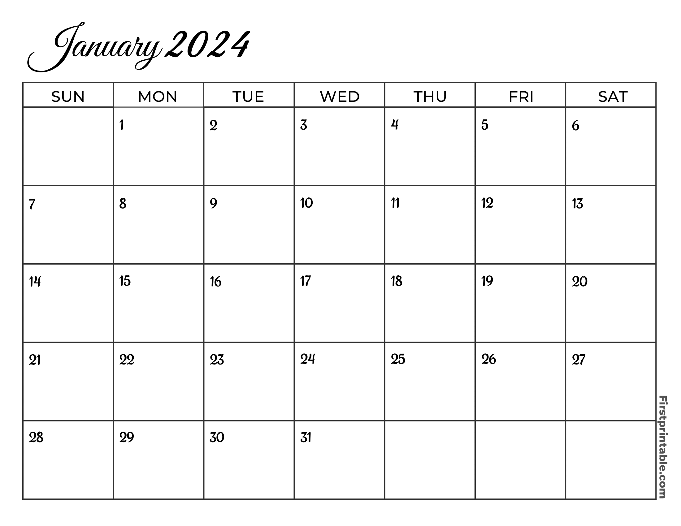 Free Printable & Fillable January Calendar 2024 blank (3)