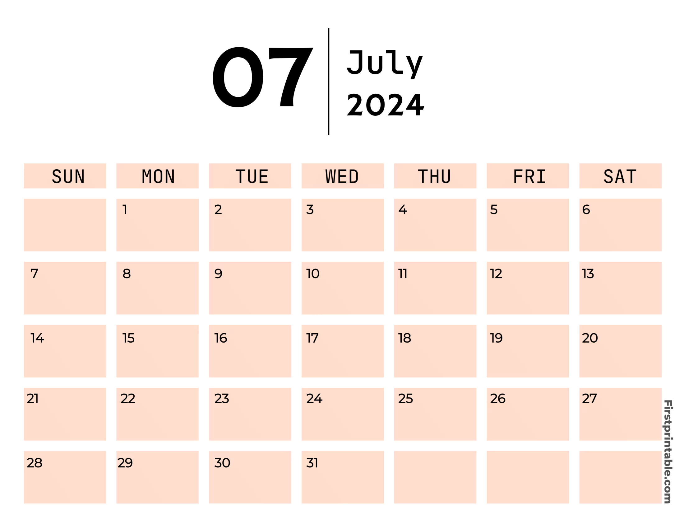 Free Printable & Fillable July Calendar 2024 Aesthetic cute