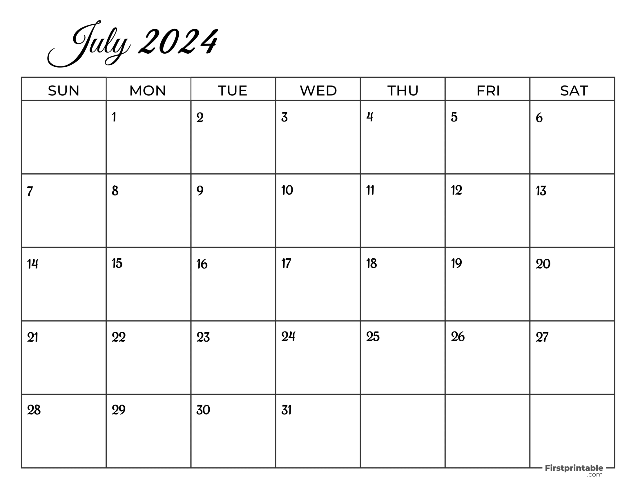Free Printable & Fillable July Calendar 2024 blank (3)