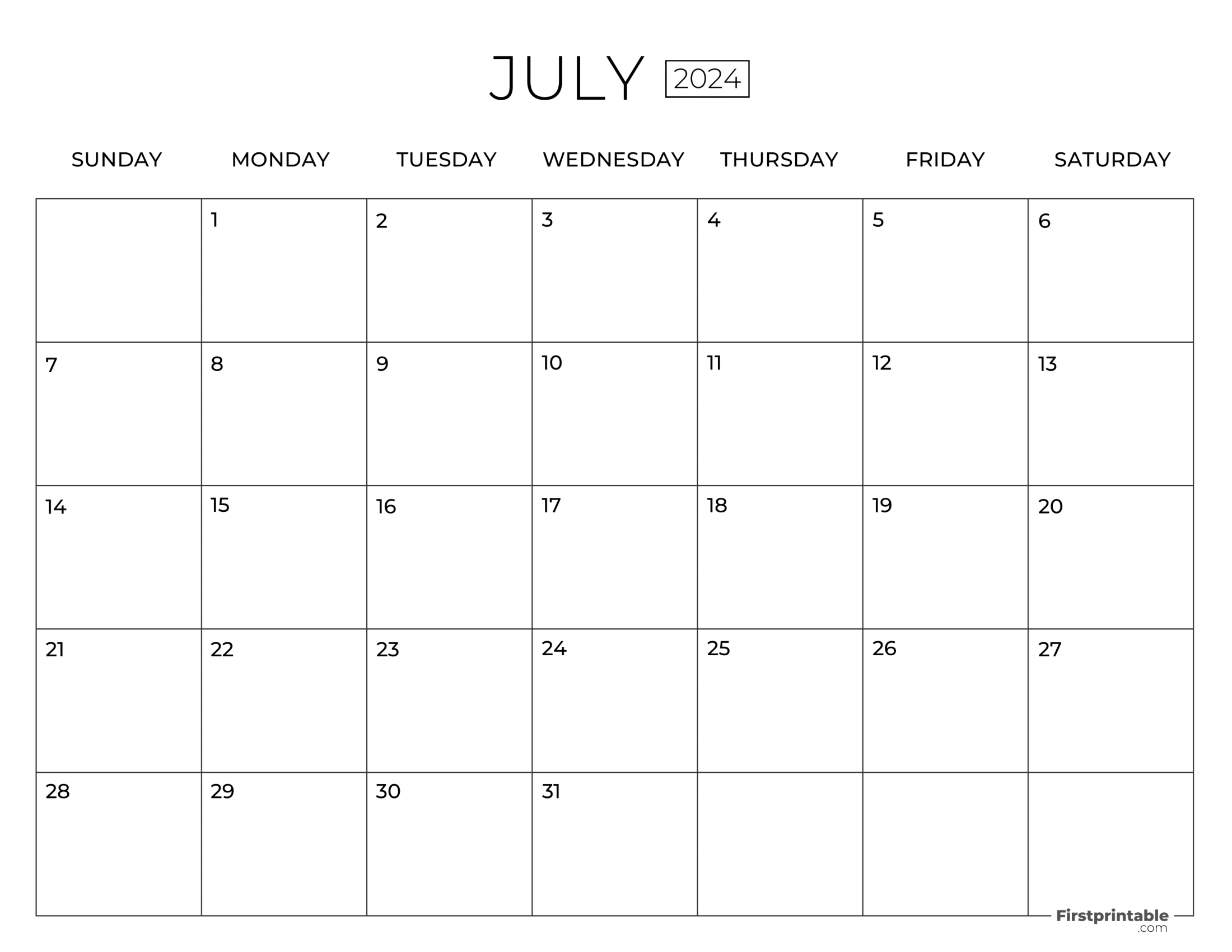 Free Printable & Fillable July Calendar 2024 blank (4)