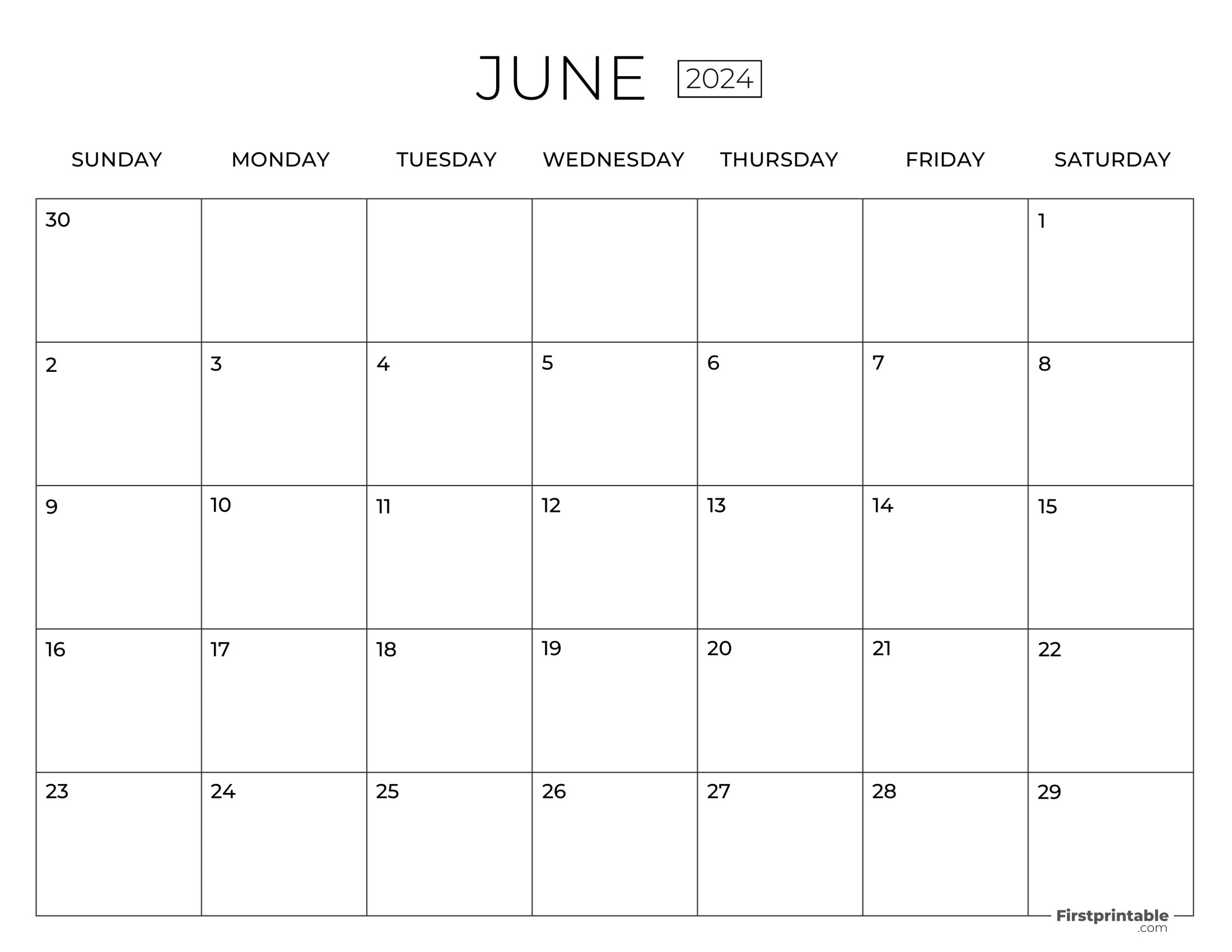 Free Printable & Fillable June Calendar 2024 blank (4)