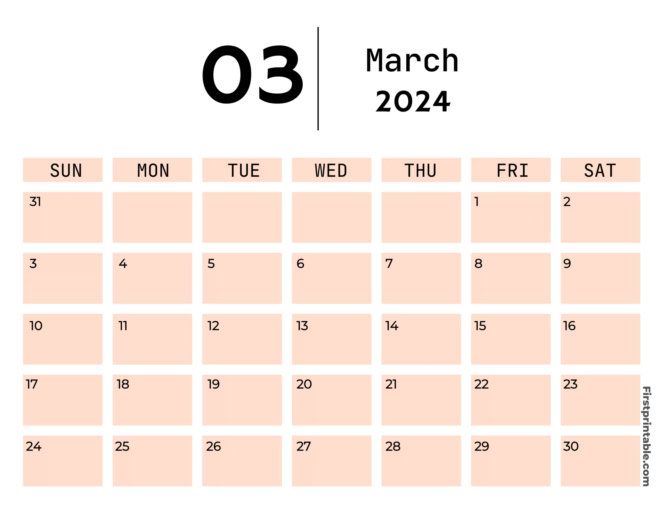 Free Printable & Fillable March Calendar 2024 Aesthetic cute