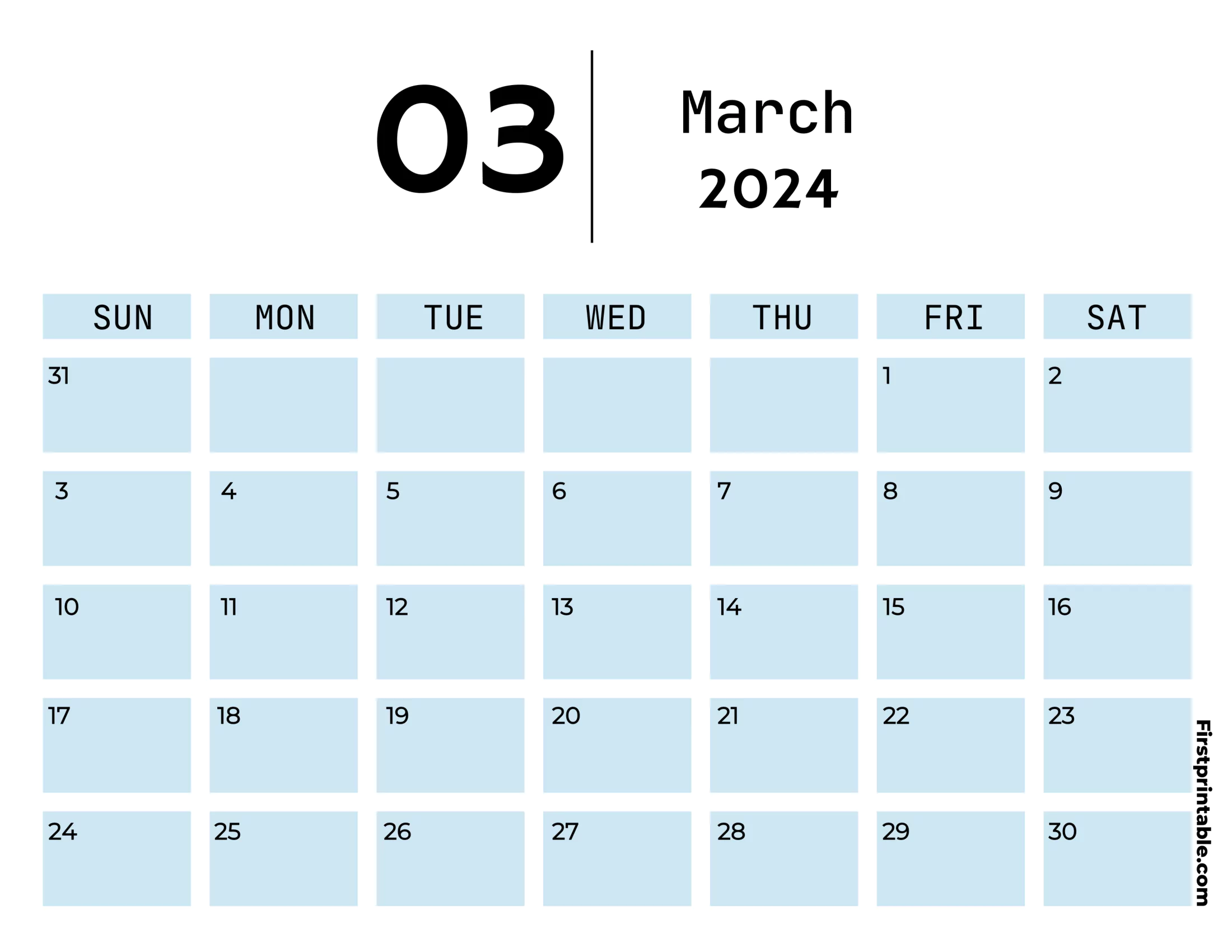 Free Printable & Fillable March Calendar 2024 Aesthetic