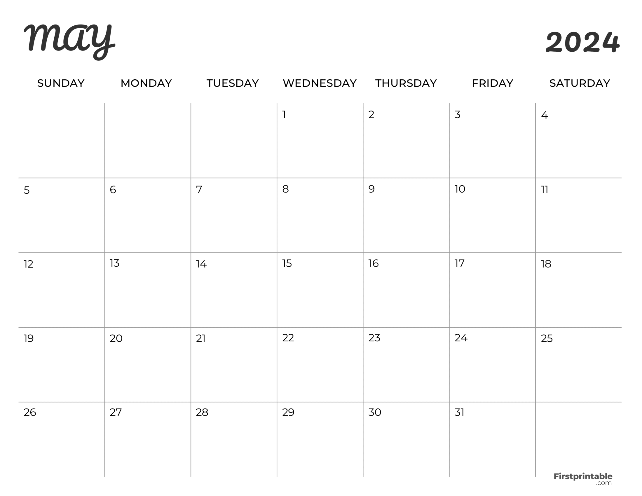 Free Printable & Fillable May Calendar 2024 Minimalist