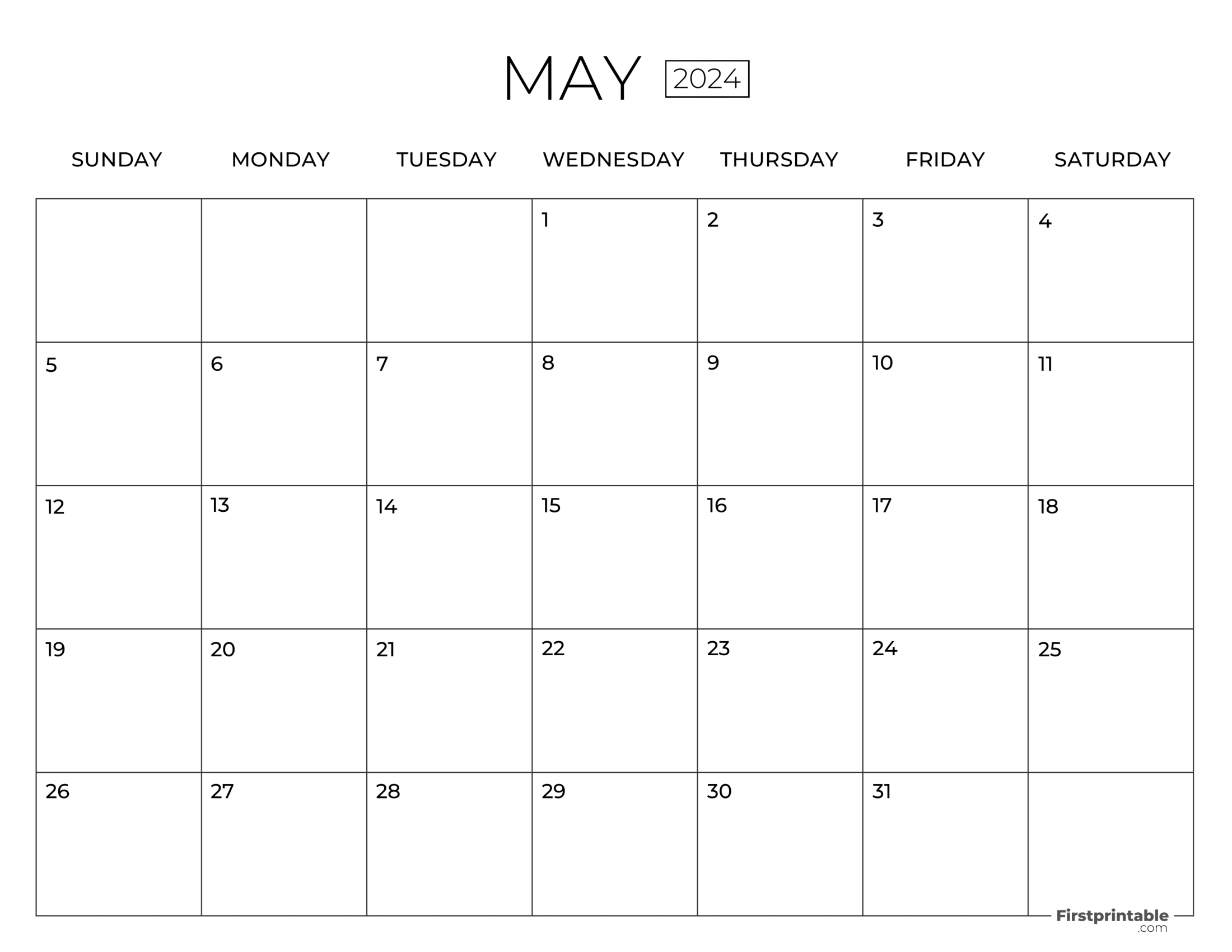 Free Printable & Fillable May Calendar 2024 blank (4)