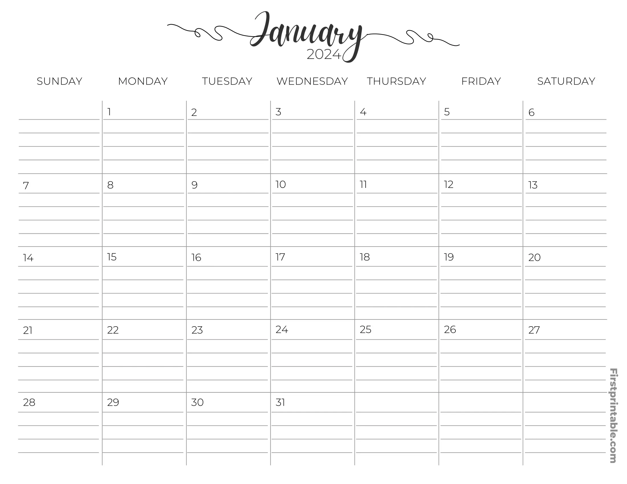 Printable Editable Fillable January Calendars 2024 2025