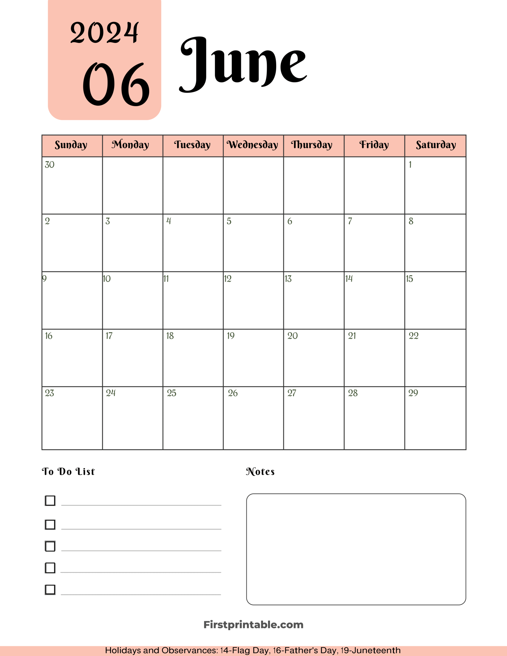 June Calendar 2024 Printable & Fillable Aesthetic Portrait