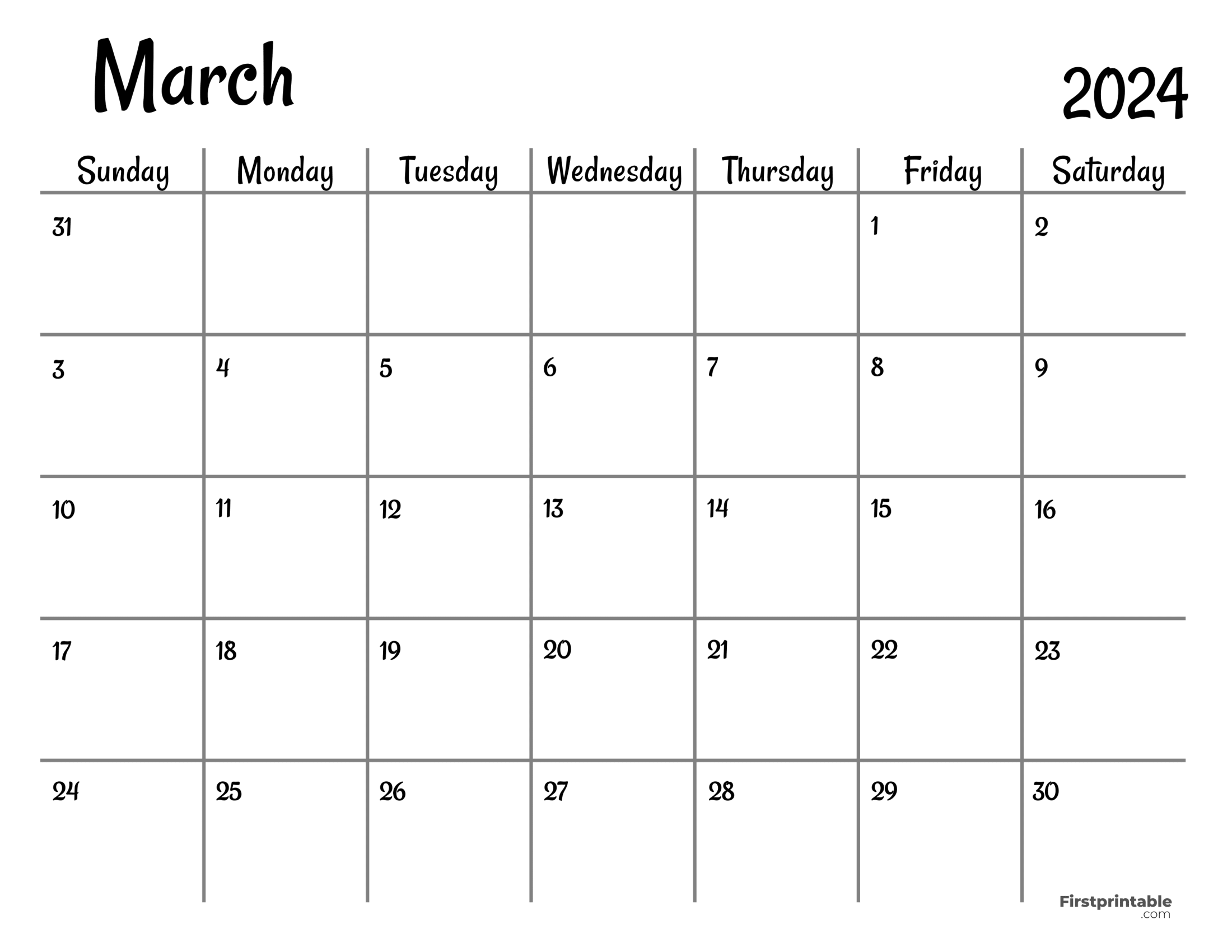 Free Printable & Fillable March Calendar 2024