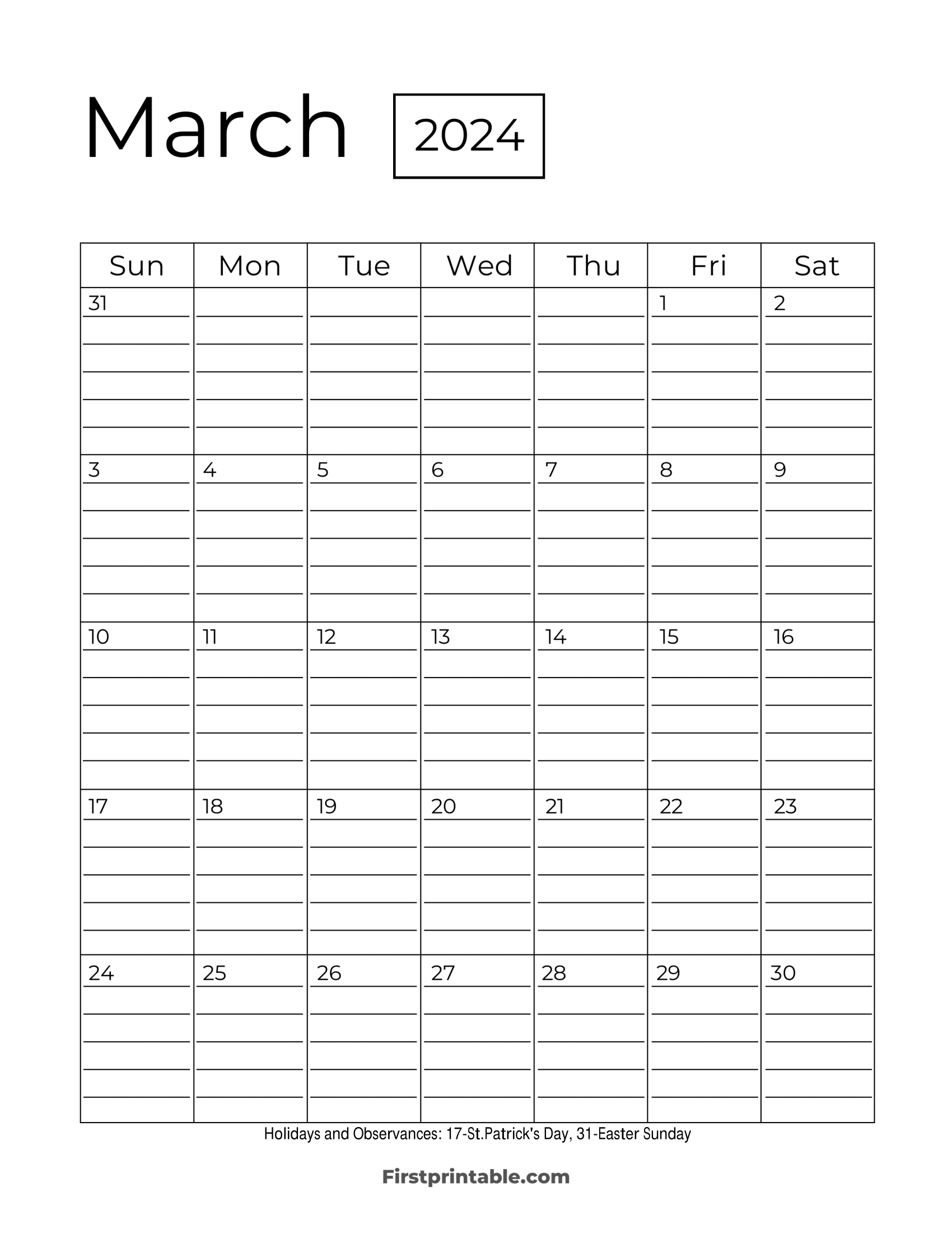 March 2025 Calendar Printable With Lines Milo Hayes