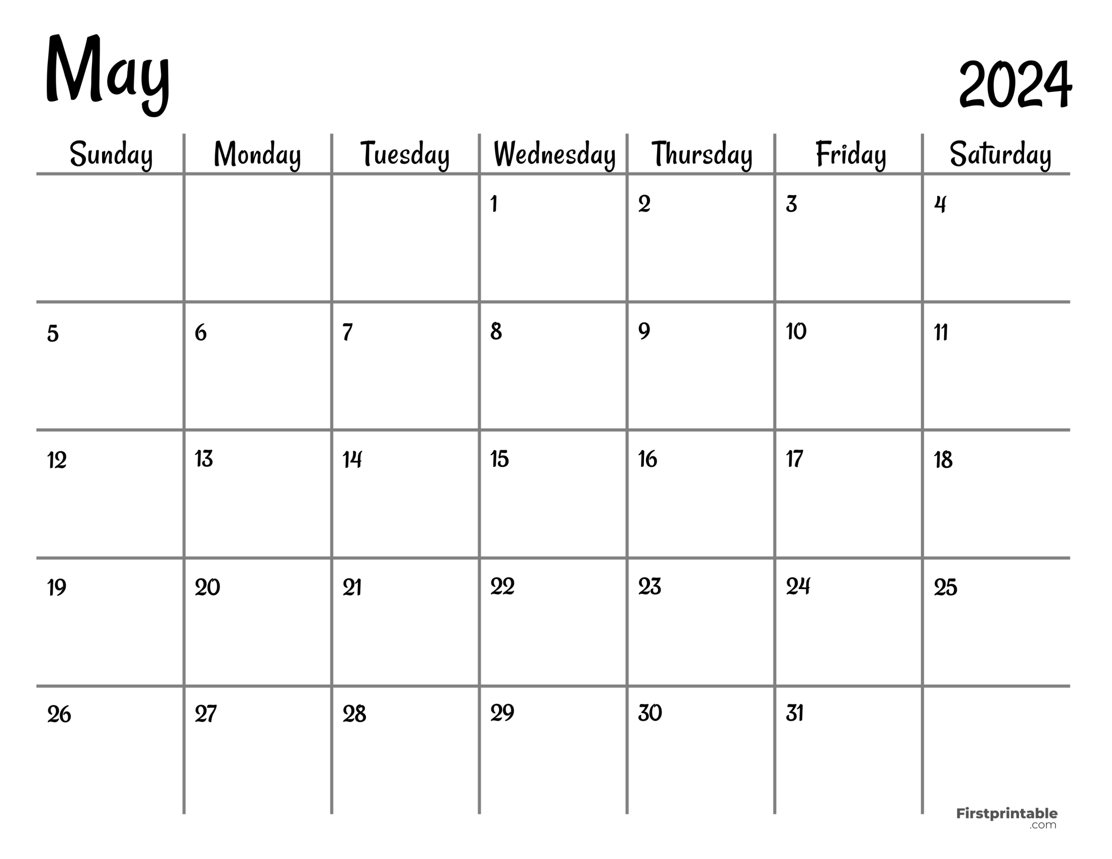 May Calendar 2024 Printable & Fillable Minimalist