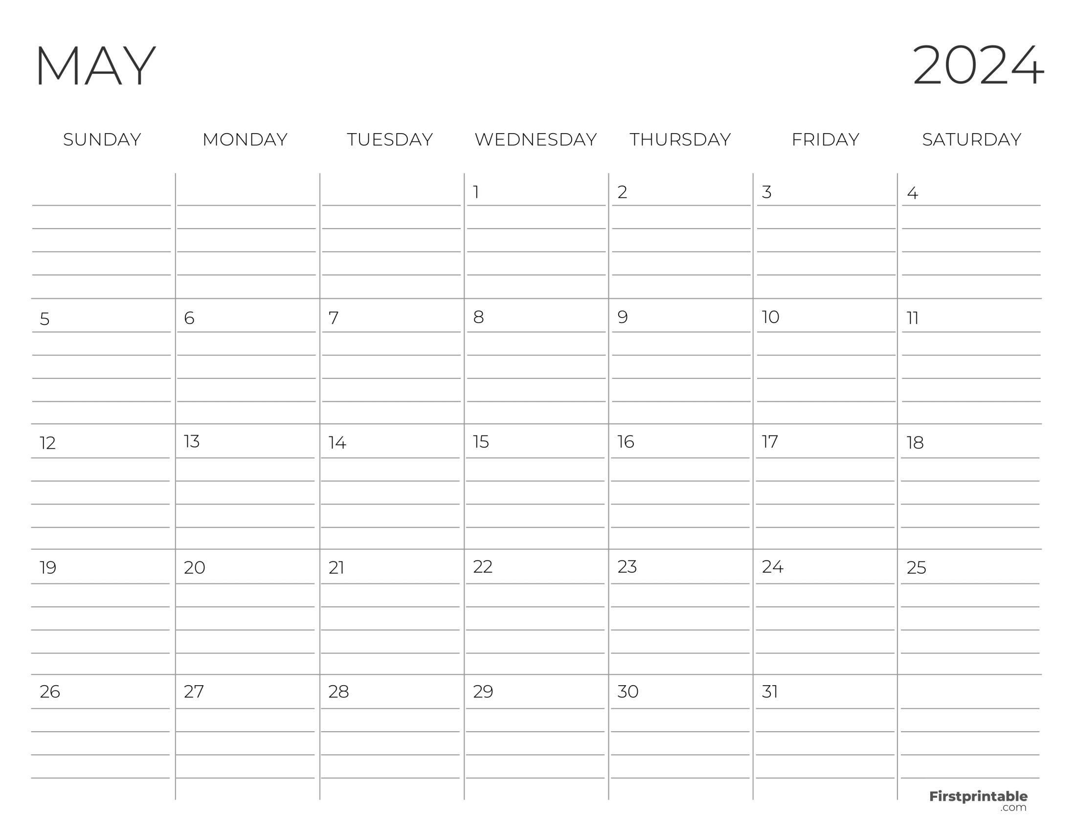 Free Printable & Fillable May Calendar 2024
