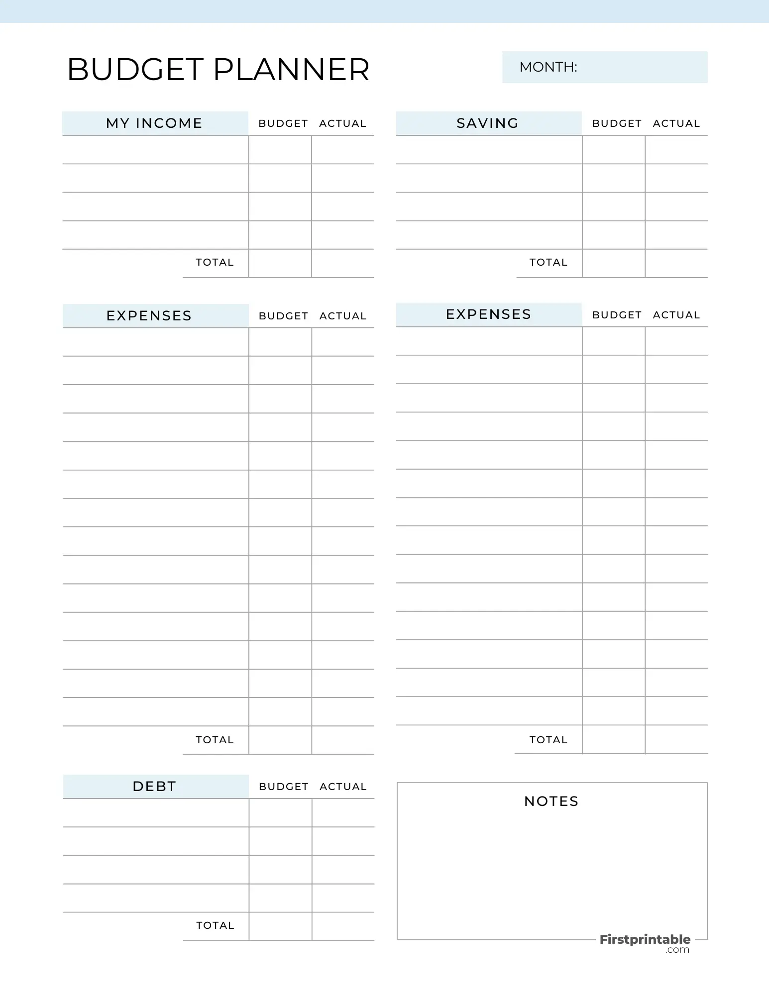 Monthly Budget Planner - aesthetic Blue Color