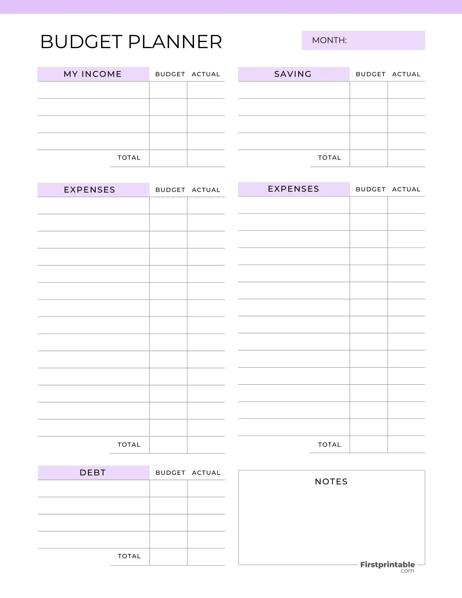 Monthly Budget Planner - aesthetic Purple Color