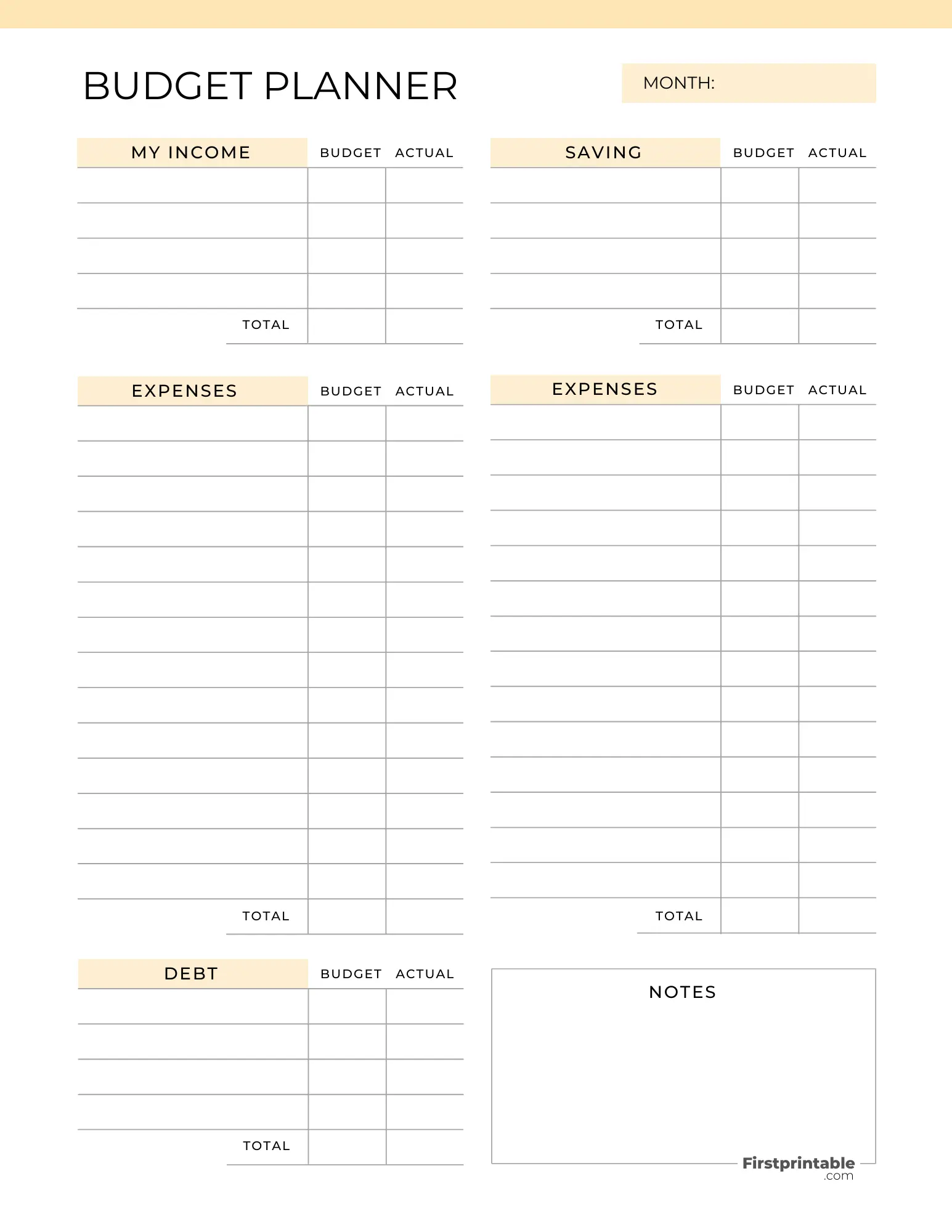 Monthly Budget Planner - aesthetic Yellow Color