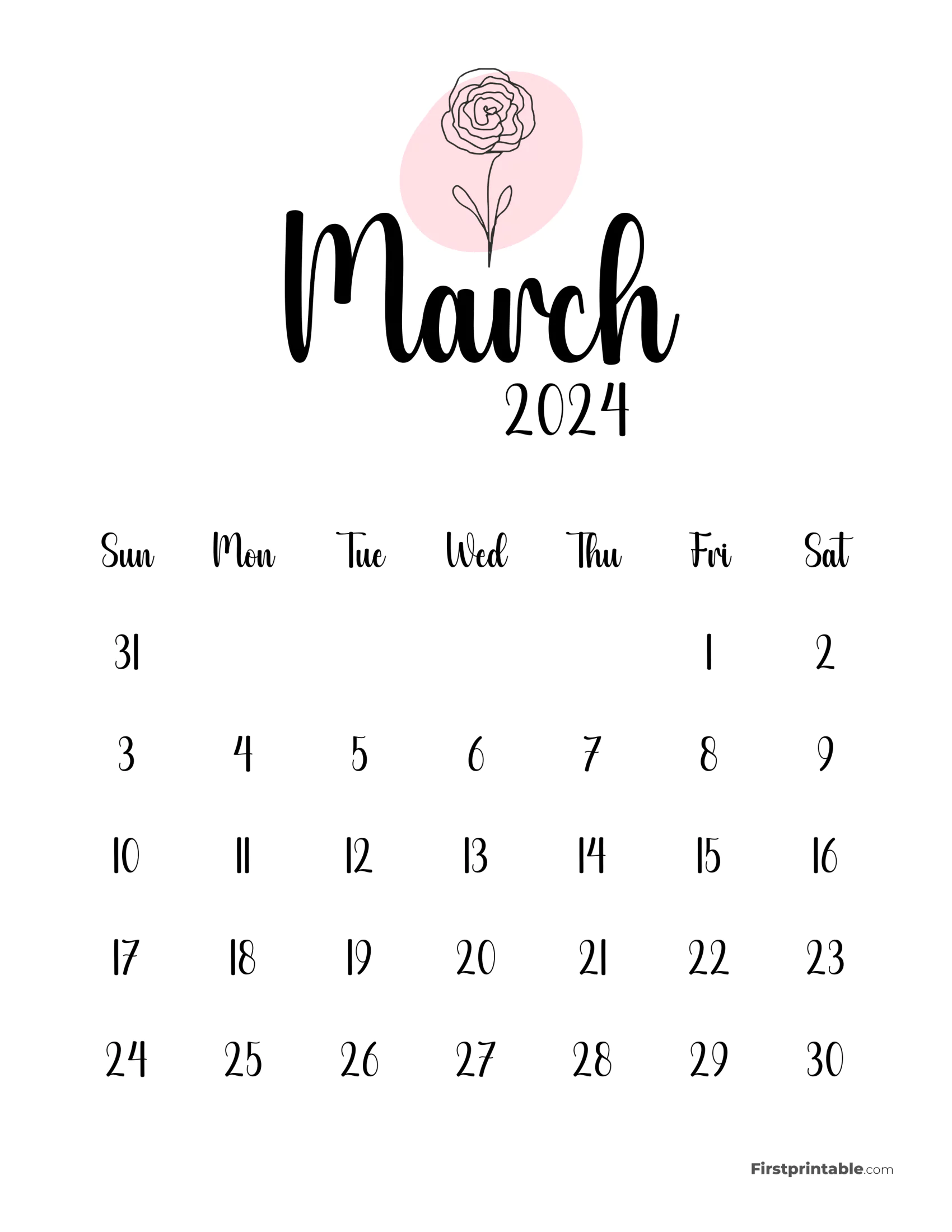 Cute Botanical Calendar March 2024