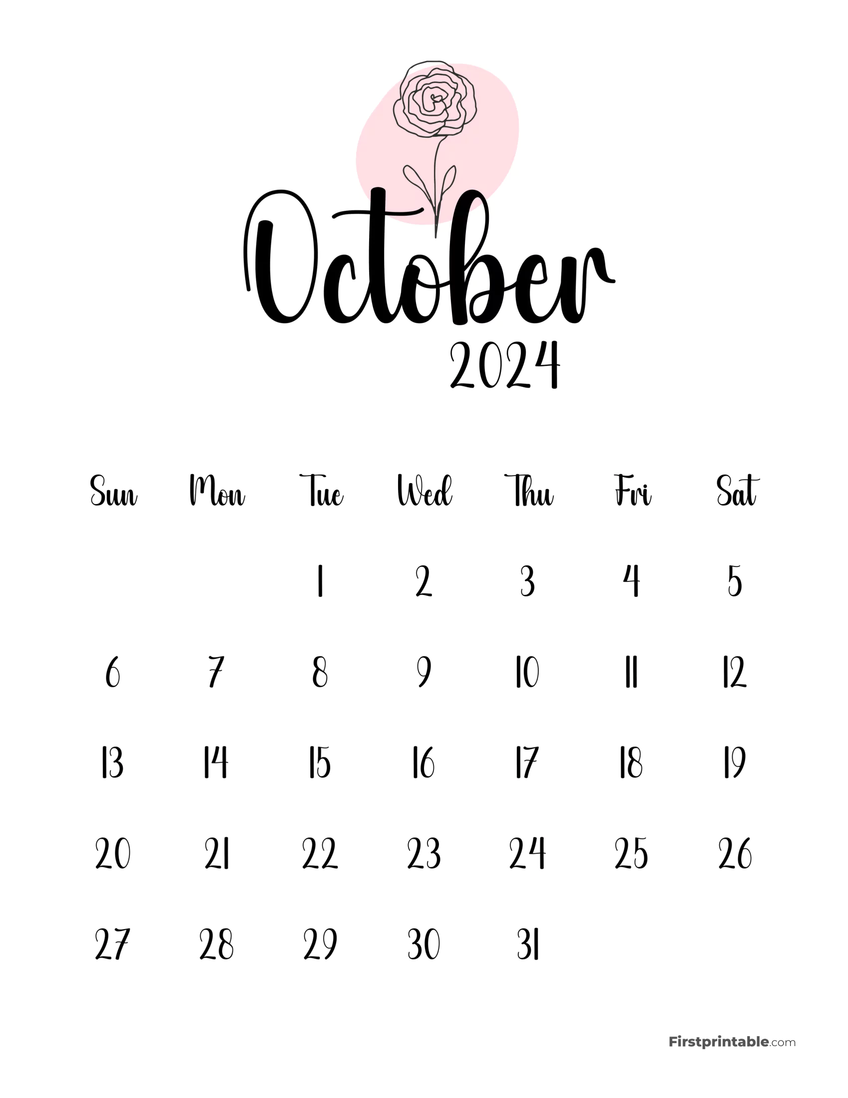 Cute Botanical Calendar October 2024