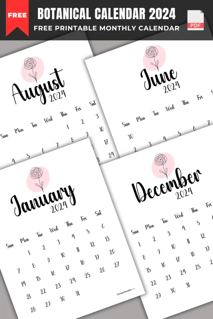 Printable Botanical Monthly Calendar