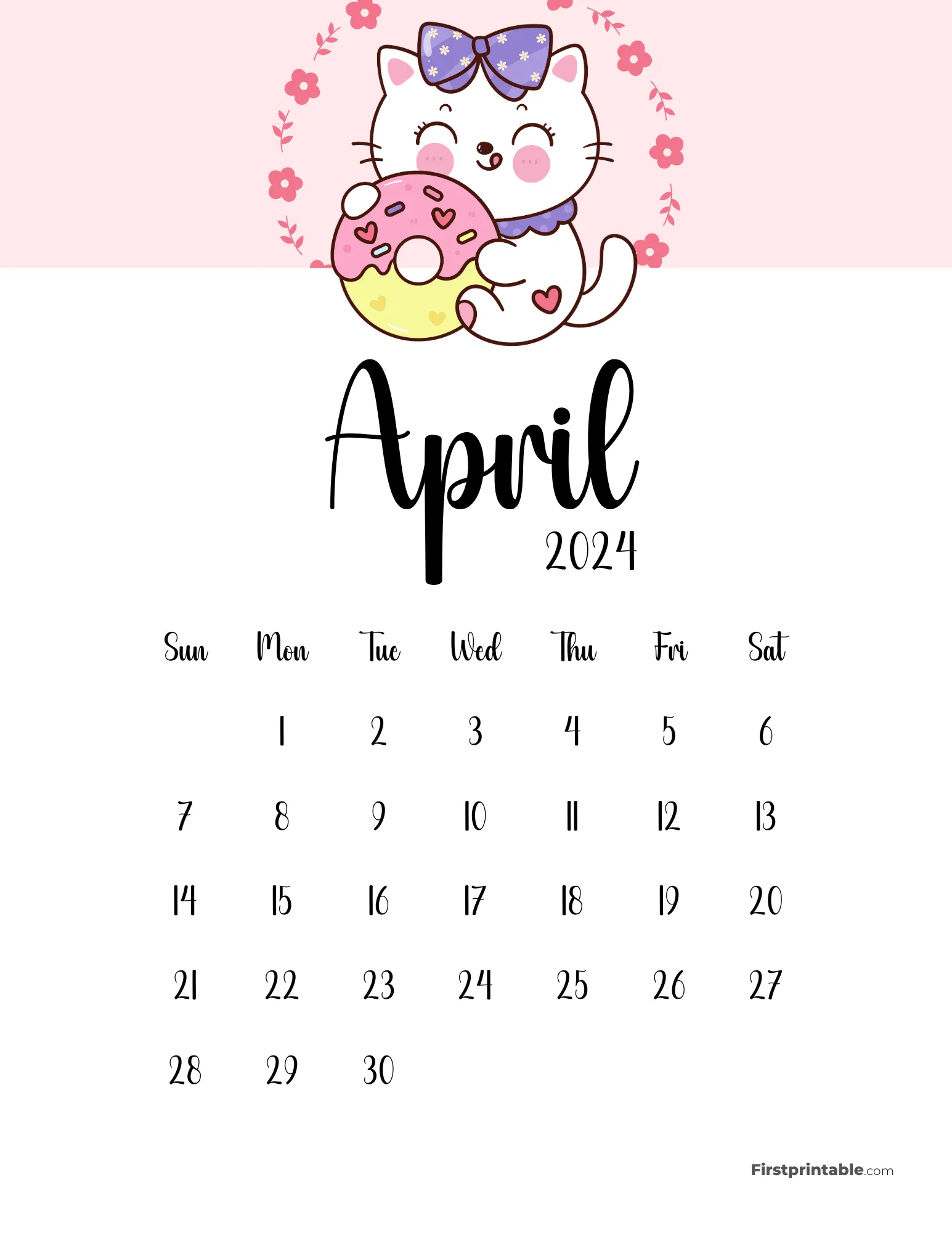 Cute Cat Calendar Printable - April