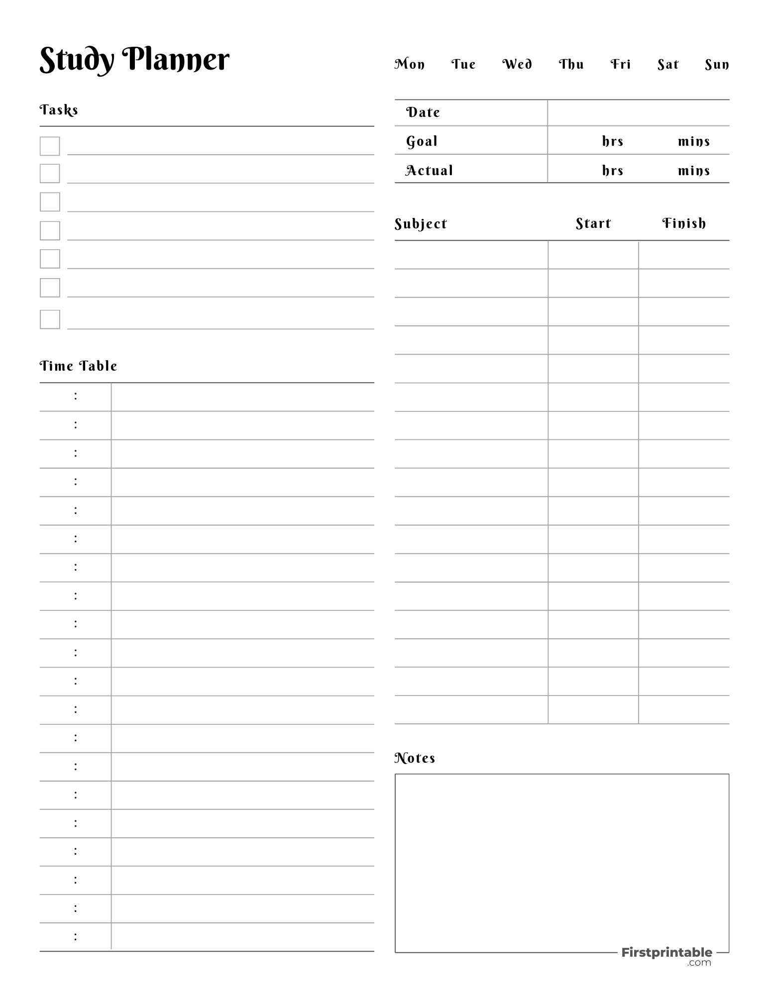 Free Printable Daily Study Planner with Stylish font - Fillable PDF Format