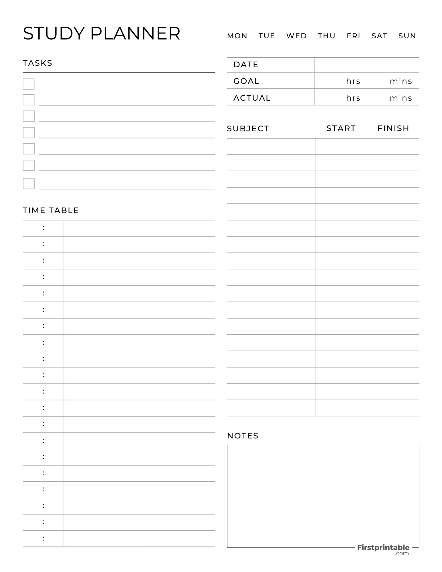 Free Printable Daily Study Planner - Fillable PDF Format
