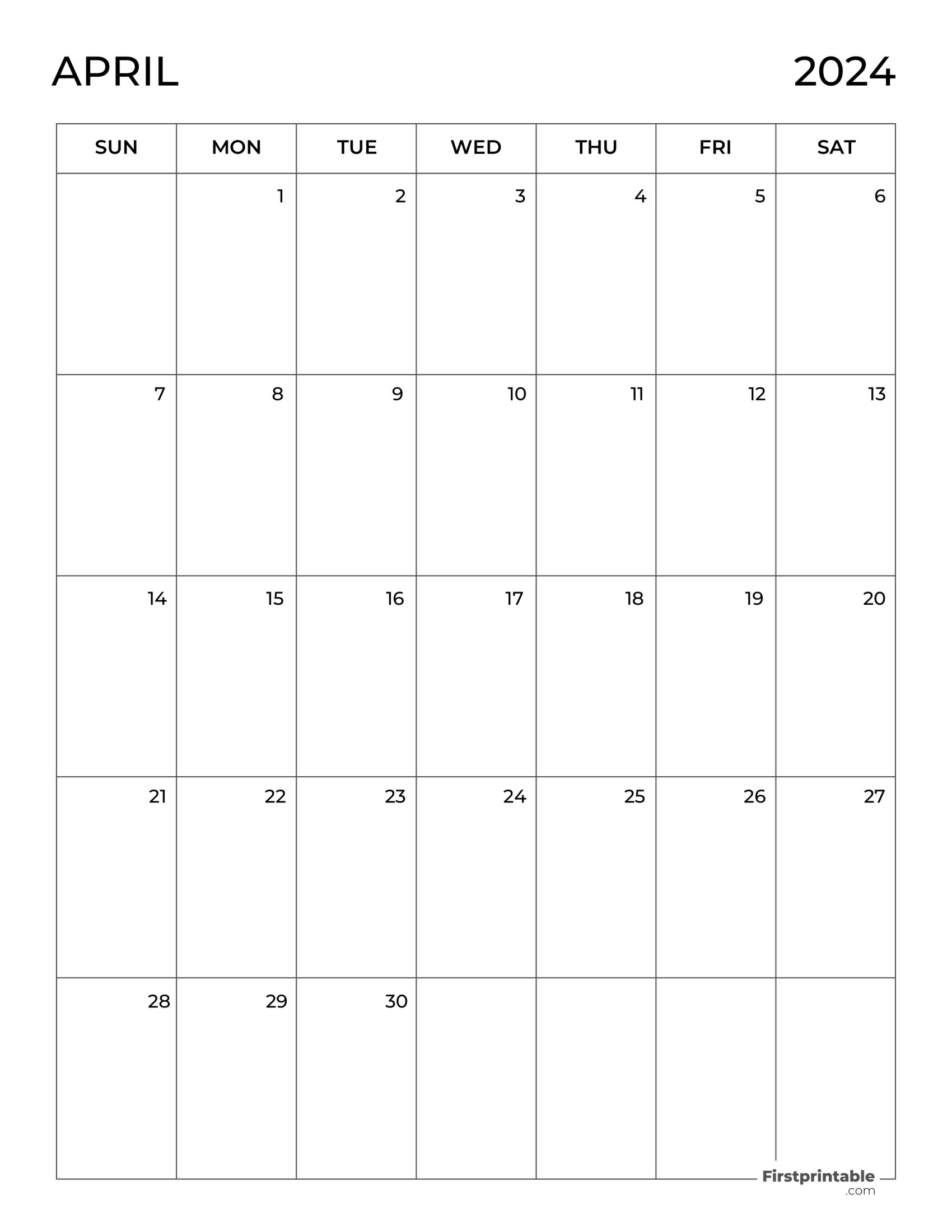 Fillable and Printable April blank calendar monthly planner 2024