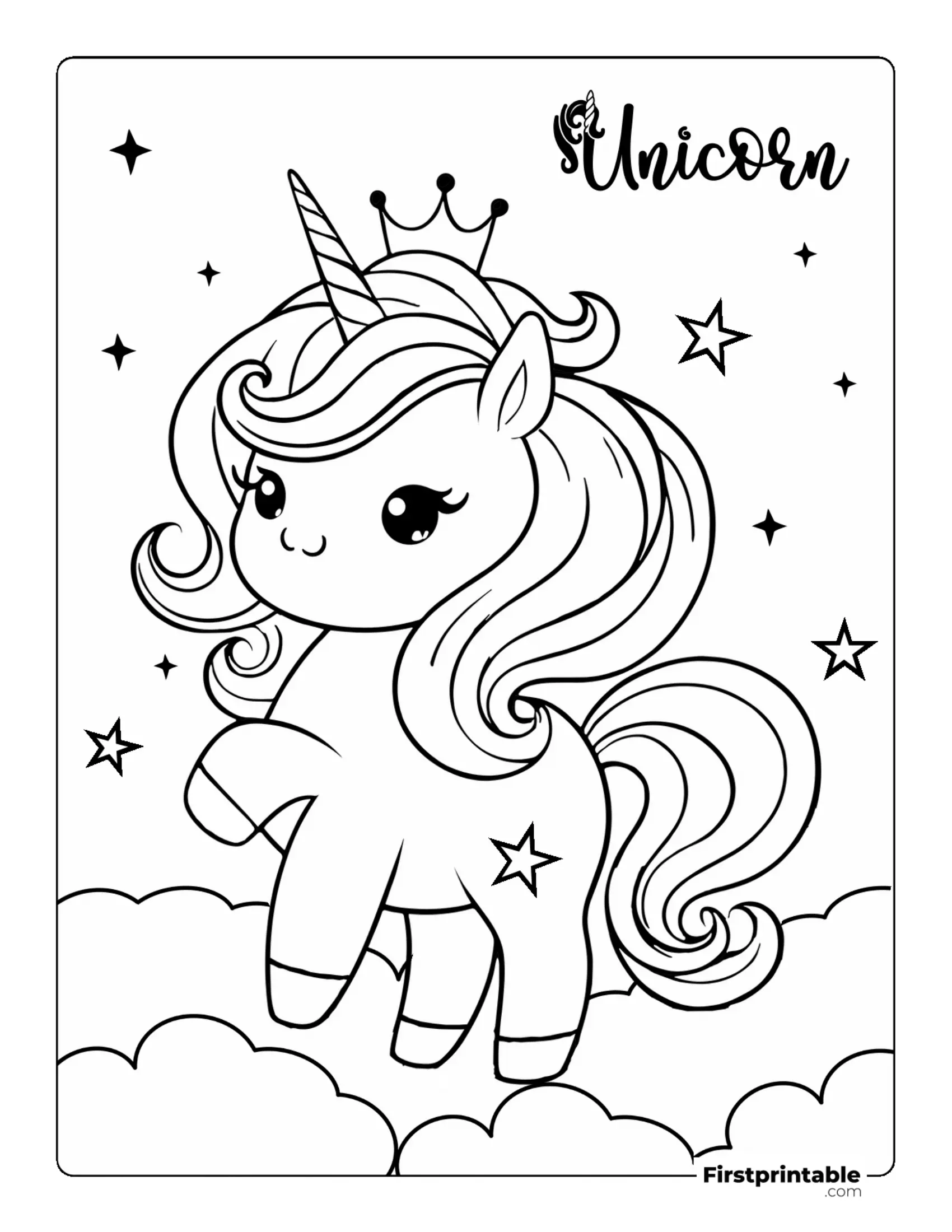 Cute Unicorn Coloring Page