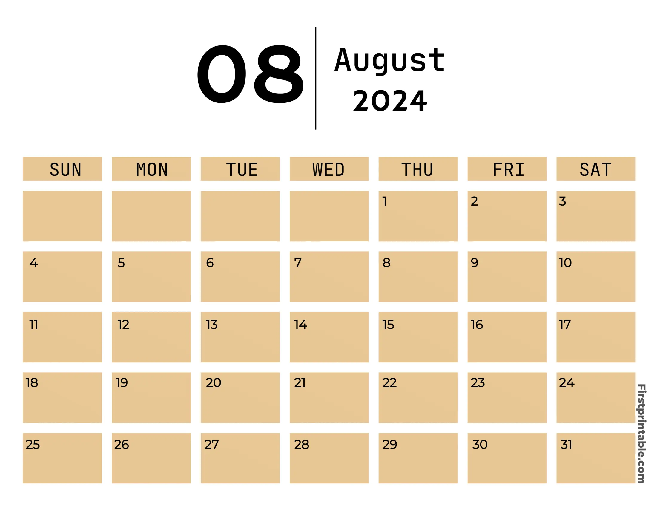 Free Printable & Fillable August Calendar 2024 Aesthetic (2)