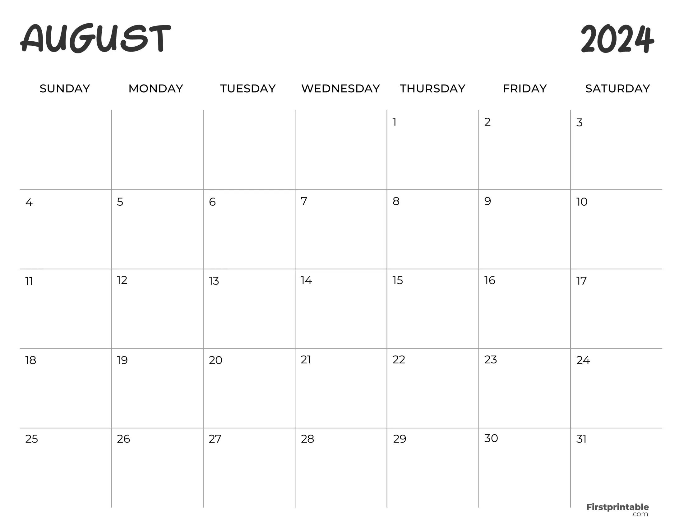 Free Printable & Fillable Calendar August 2024