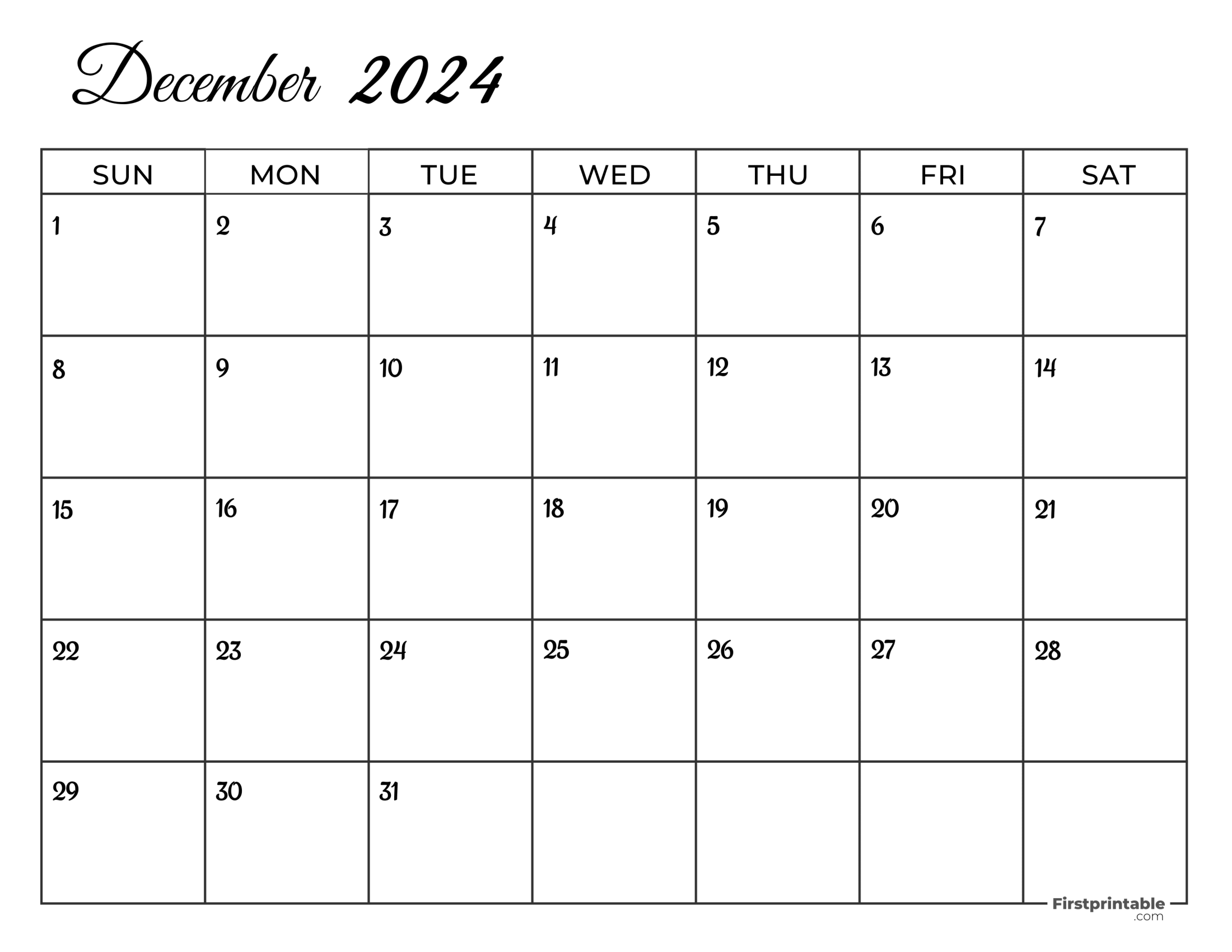 Free Printable & Fillable December Calendar 2024 blank (3)