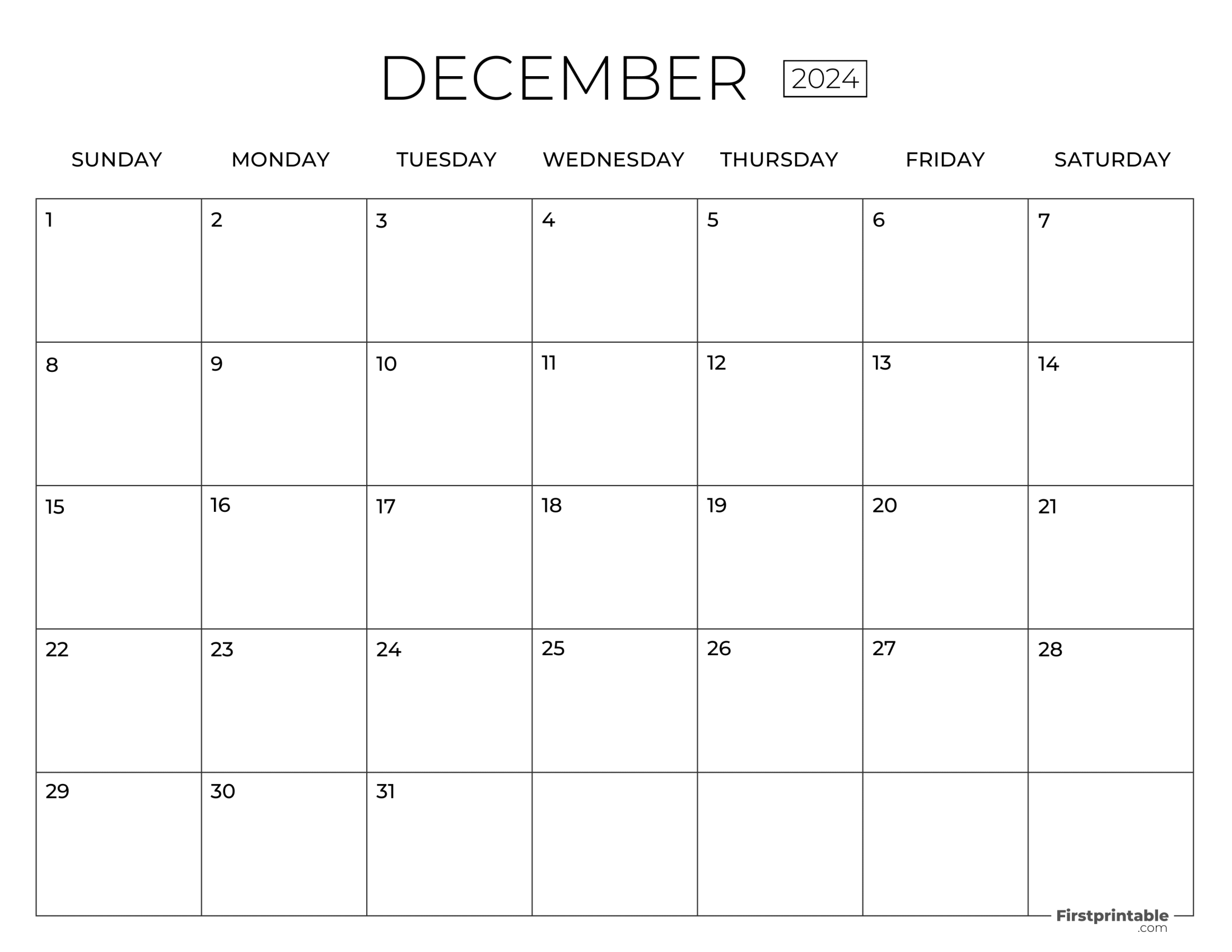 Free Printable & Fillable December Calendar 2024 blank (4)