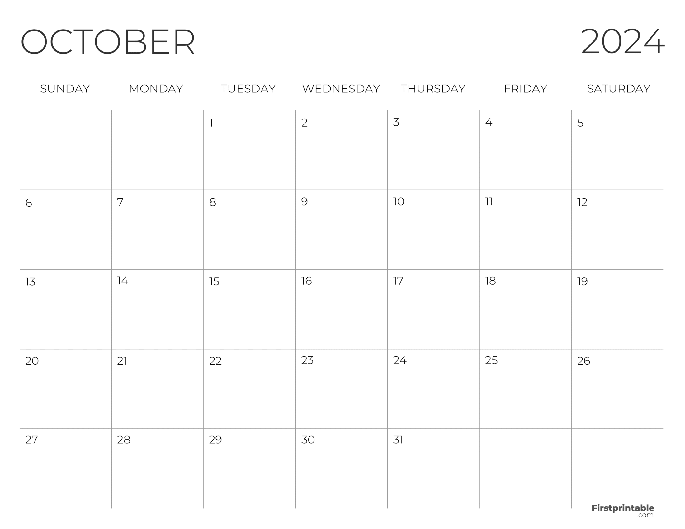 Free Printable & Fillable October Calendar 2024 blank (2)