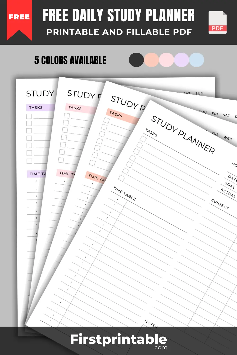 Free Printable and Fillable Daily study planner