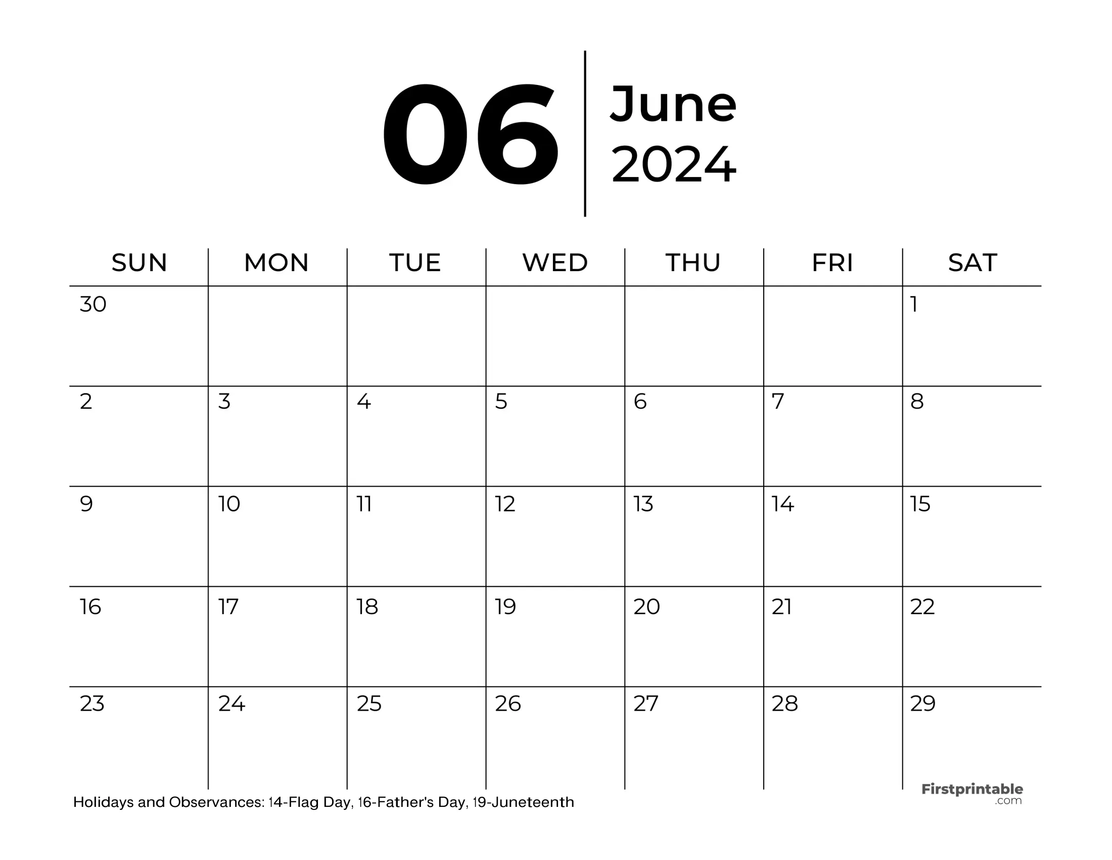 June Calendar 2024 Blank