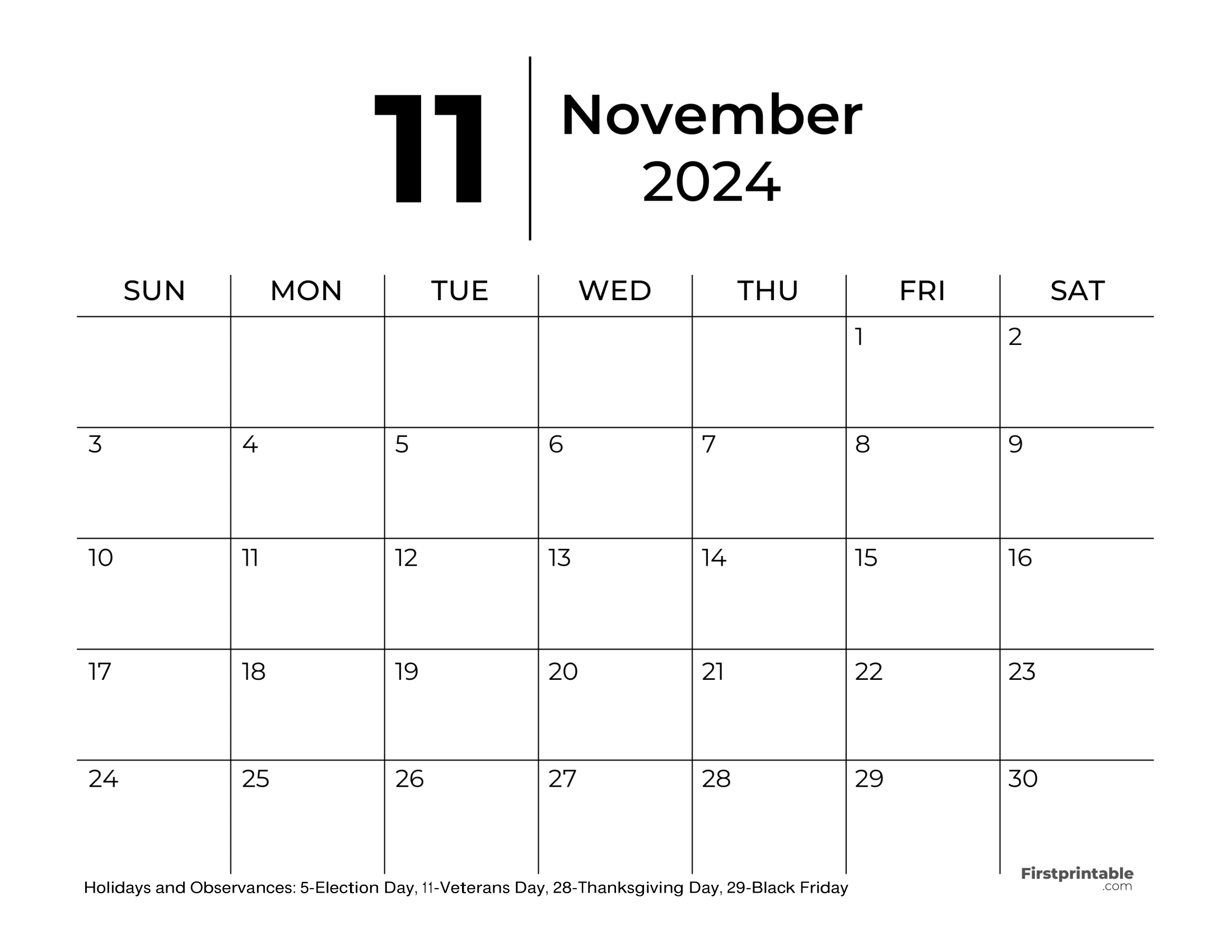 November Calendar 2024 Blank