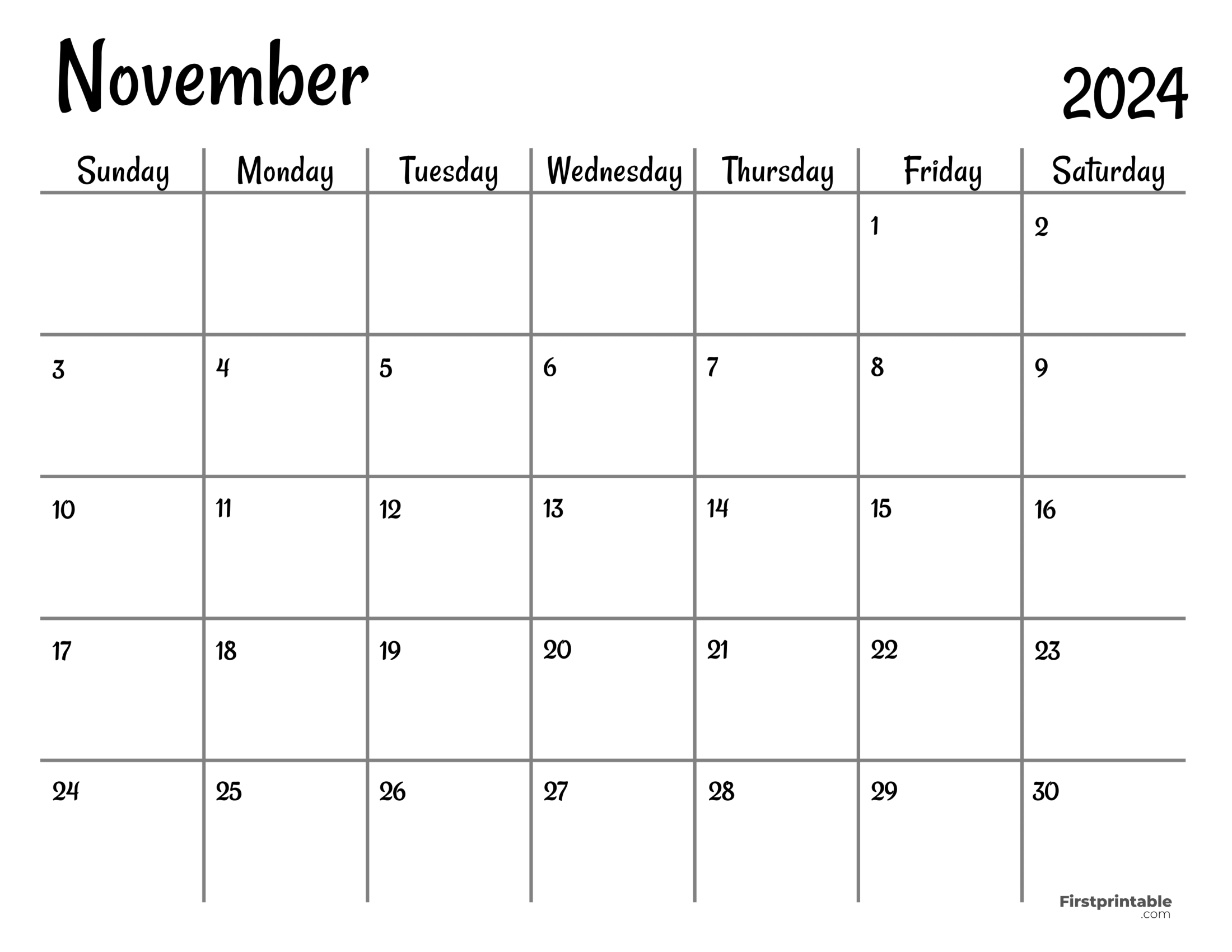 November Calendar 2024 Printable & Fillable Minimalist