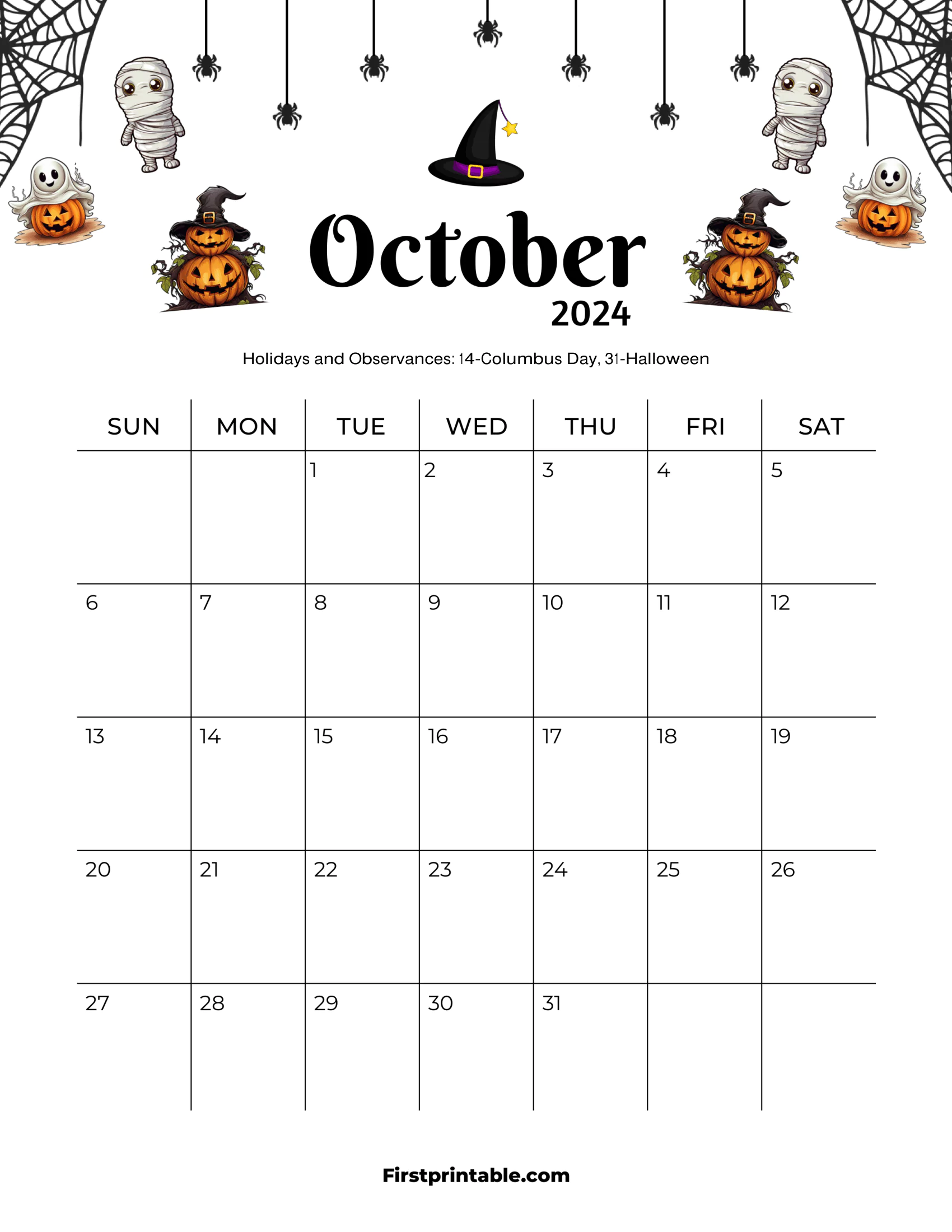 October Calendar 2024 - Halloween